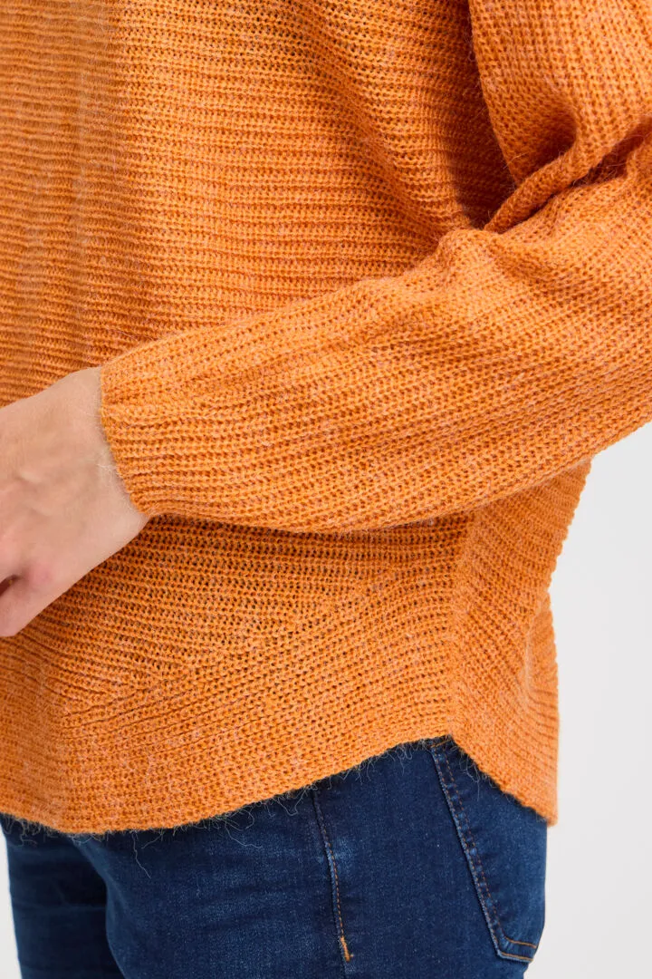 1845- Knitted Round Neck Jumper- Orange- Fransa