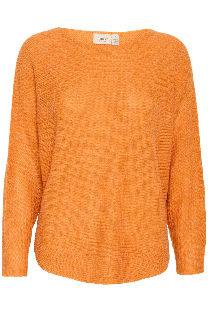 1845- Knitted Round Neck Jumper- Orange- Fransa