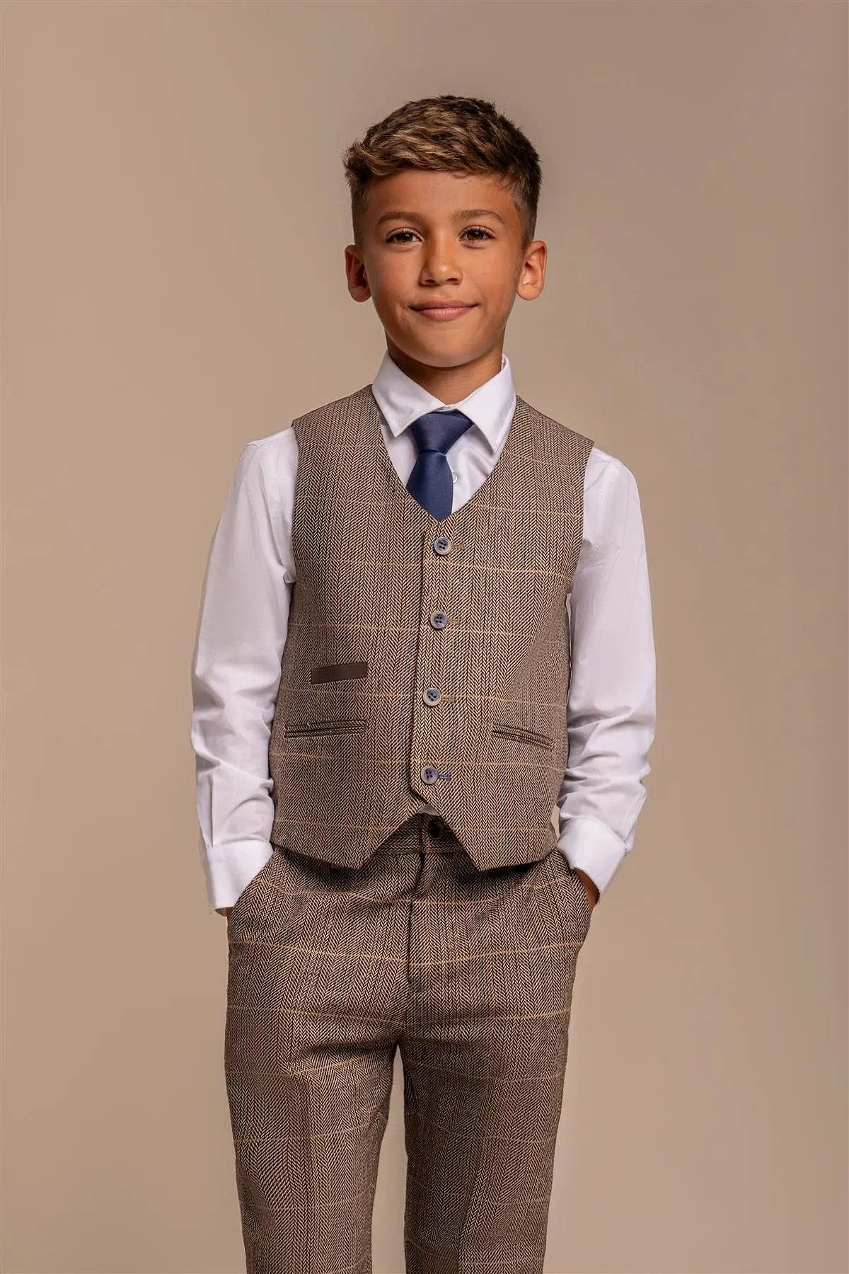 Albert Brown Tweed Check Boys Suit