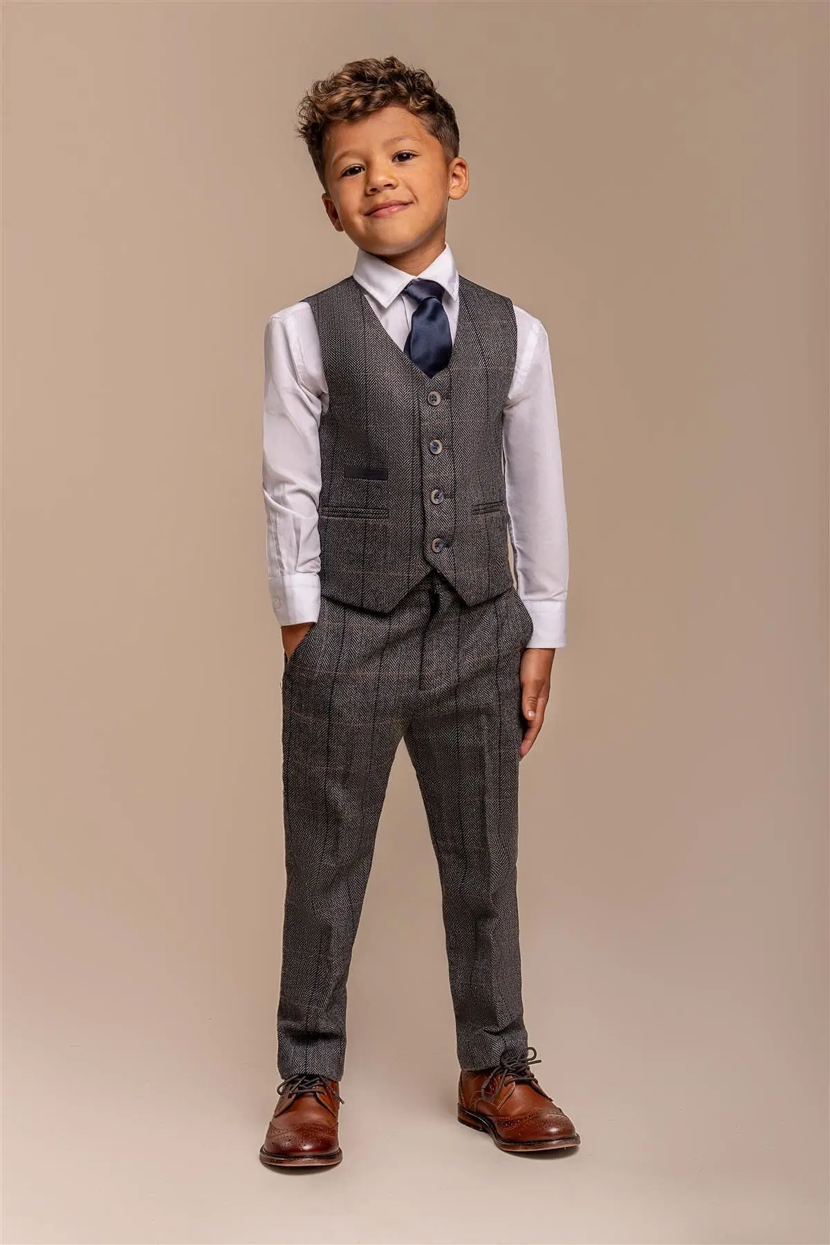 Albert Grey Tweed Check Boys Suit