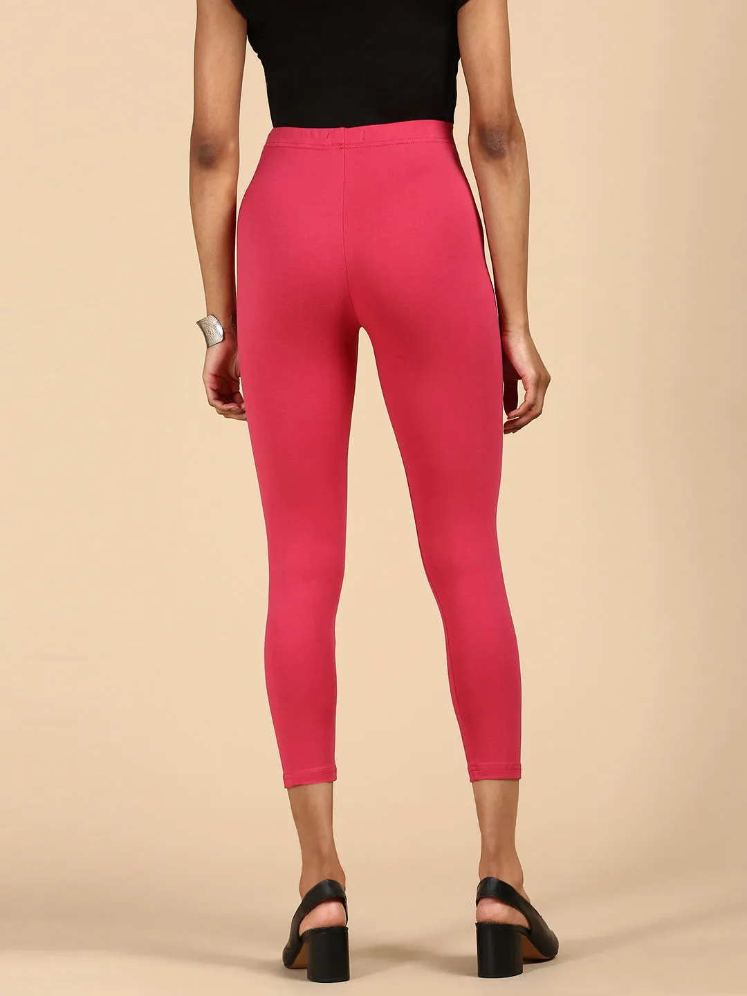 Ankle Length Leggings Cotton-Dark Pink