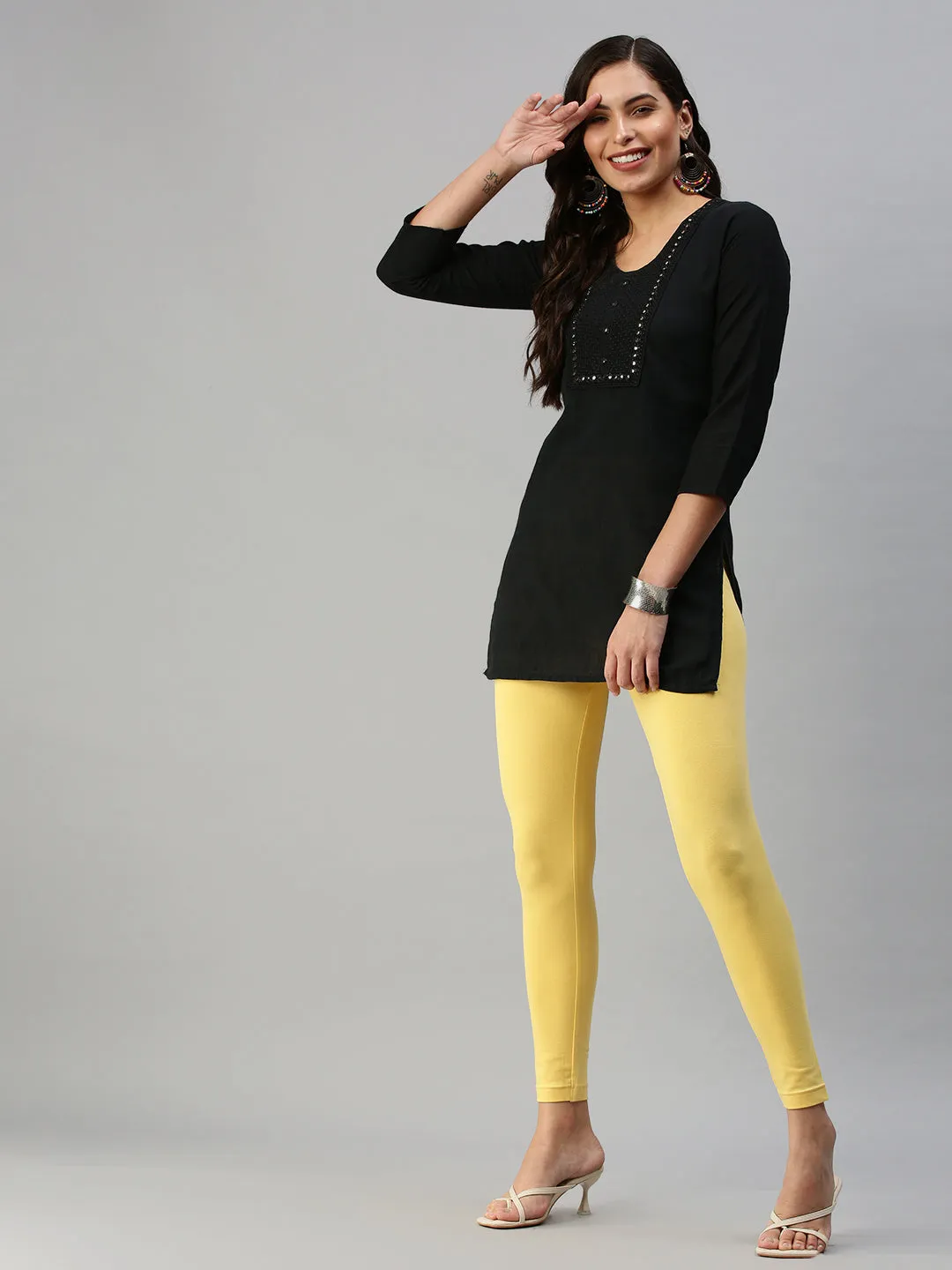 Ankle Length Leggings Cotton-Yellow