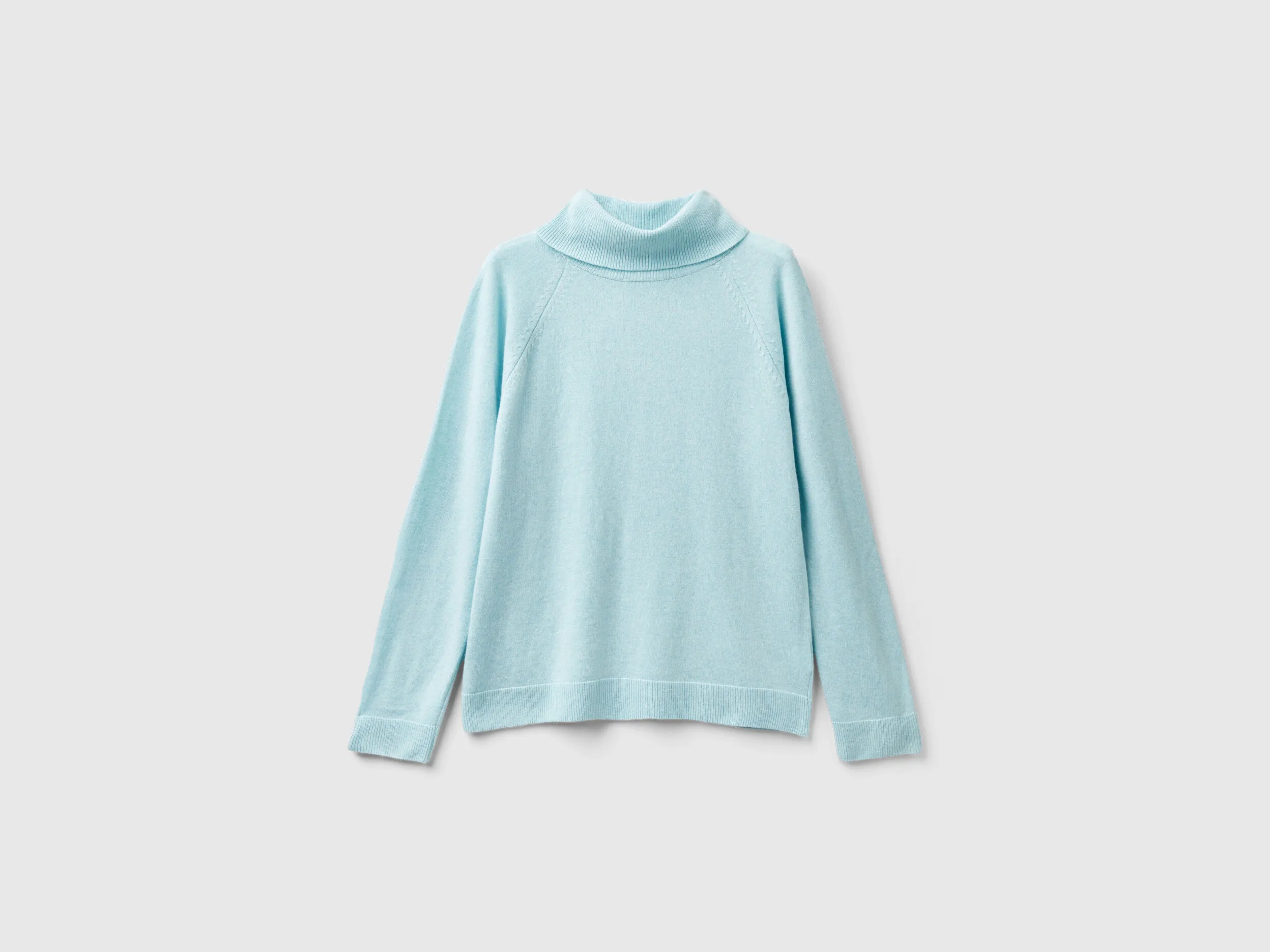 Aqua turtleneck sweater in cashmere and wool blend - Aqua | Benetton