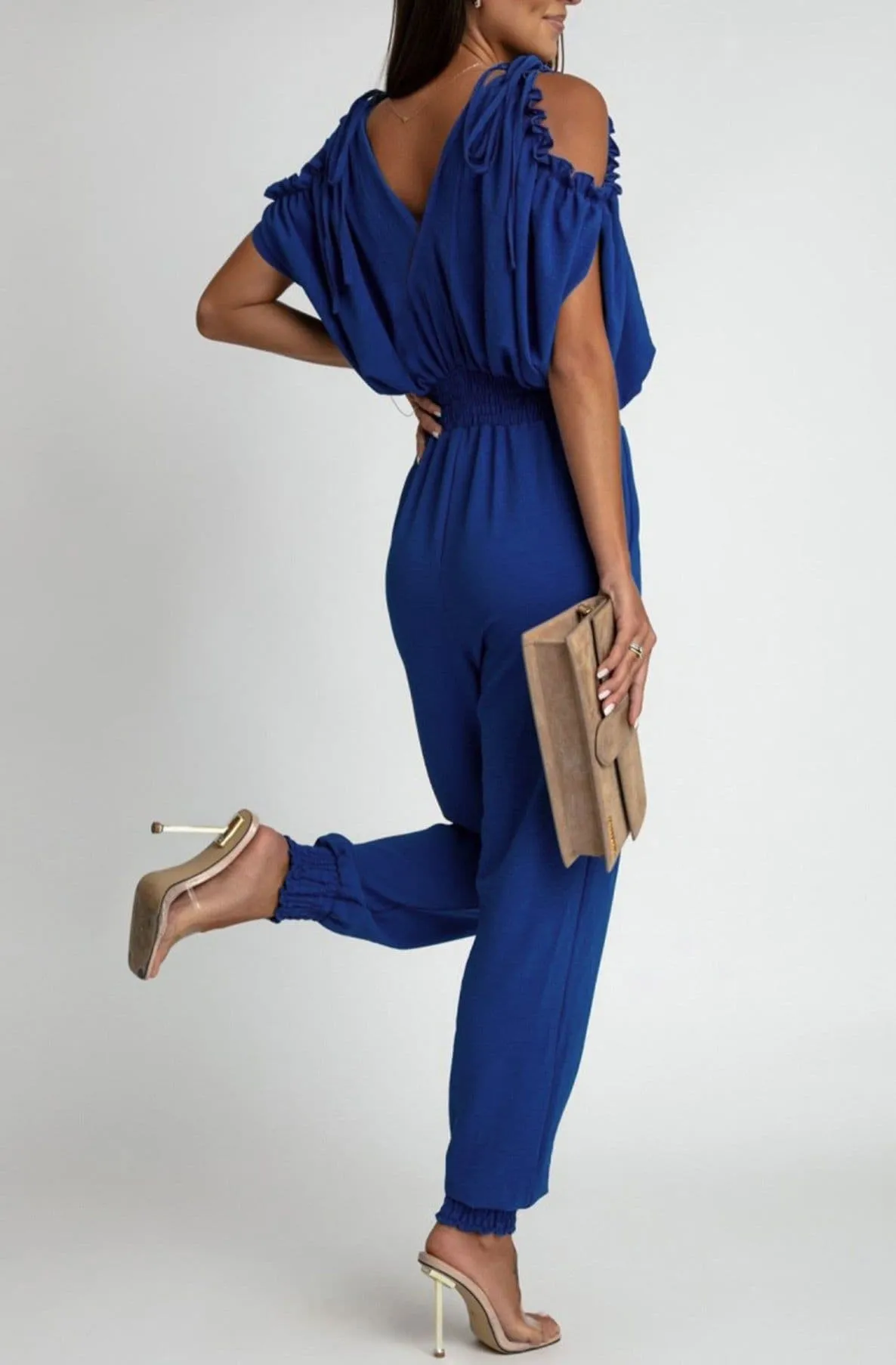 Azeila Cold  Shoulder Jumpsuit - Royal Blue