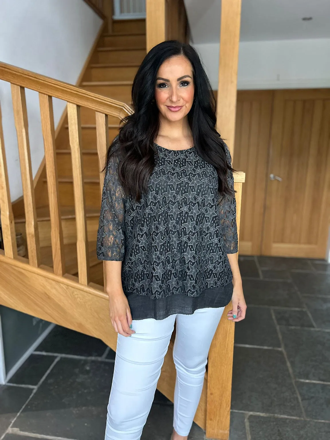 Black Multi Star Layered Lace Top Sarah