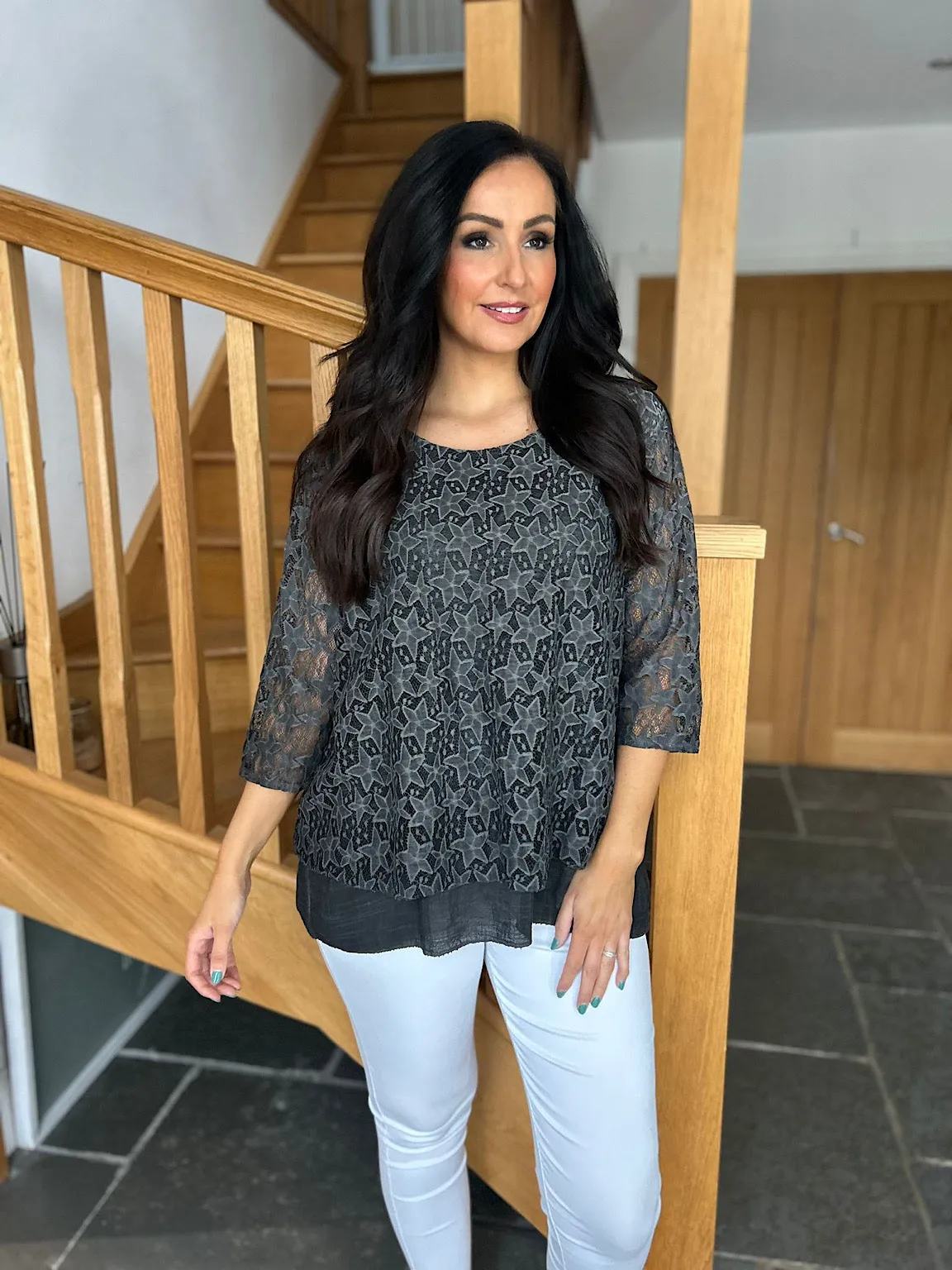 Black Multi Star Layered Lace Top Sarah