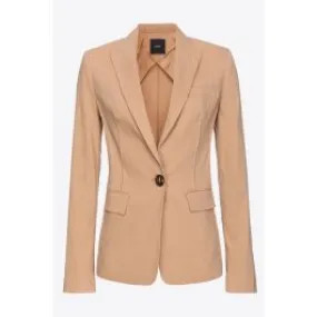 Blazer monopetto in lino stretch donna Beige