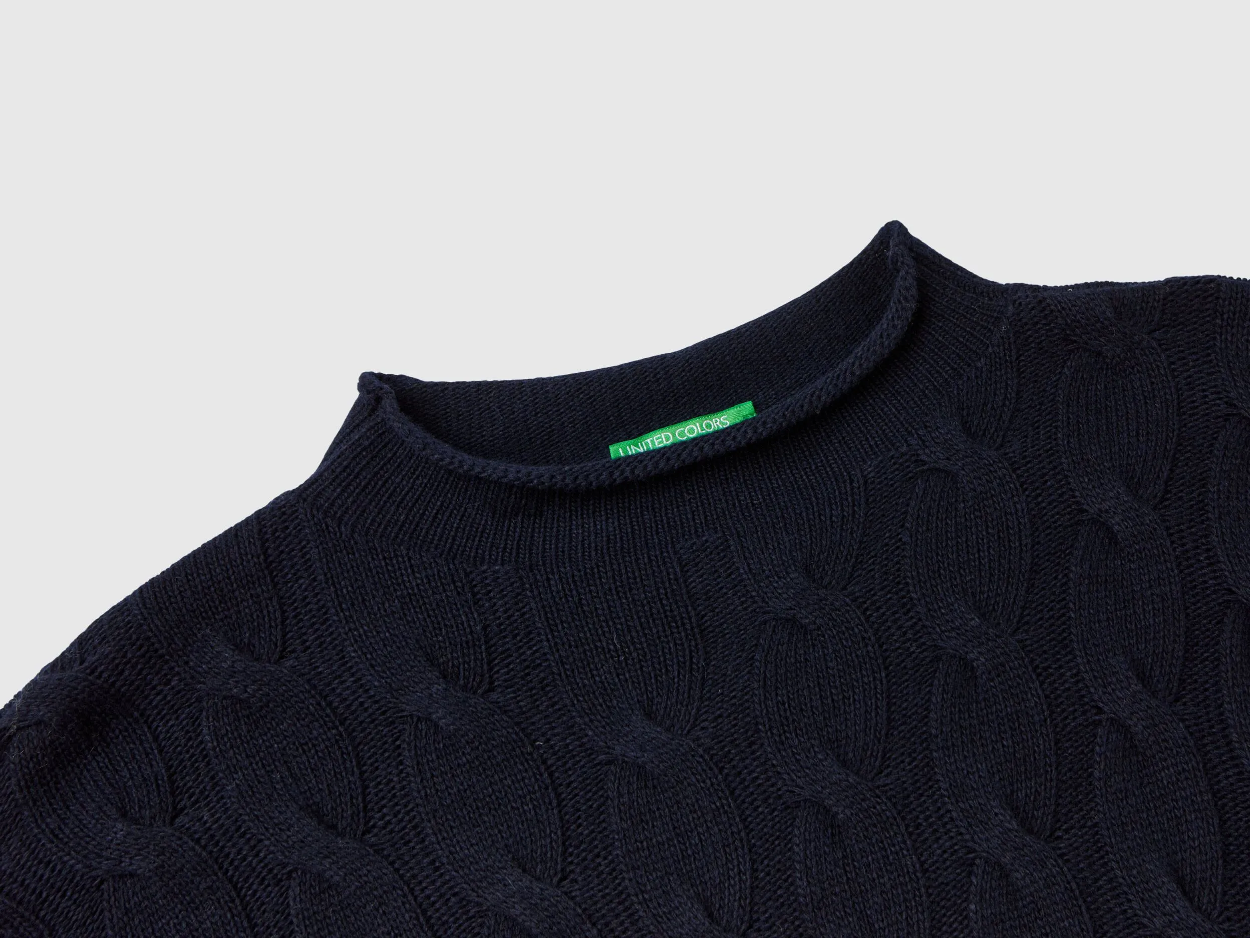 Cable knit sweater - Dark Blue | Benetton