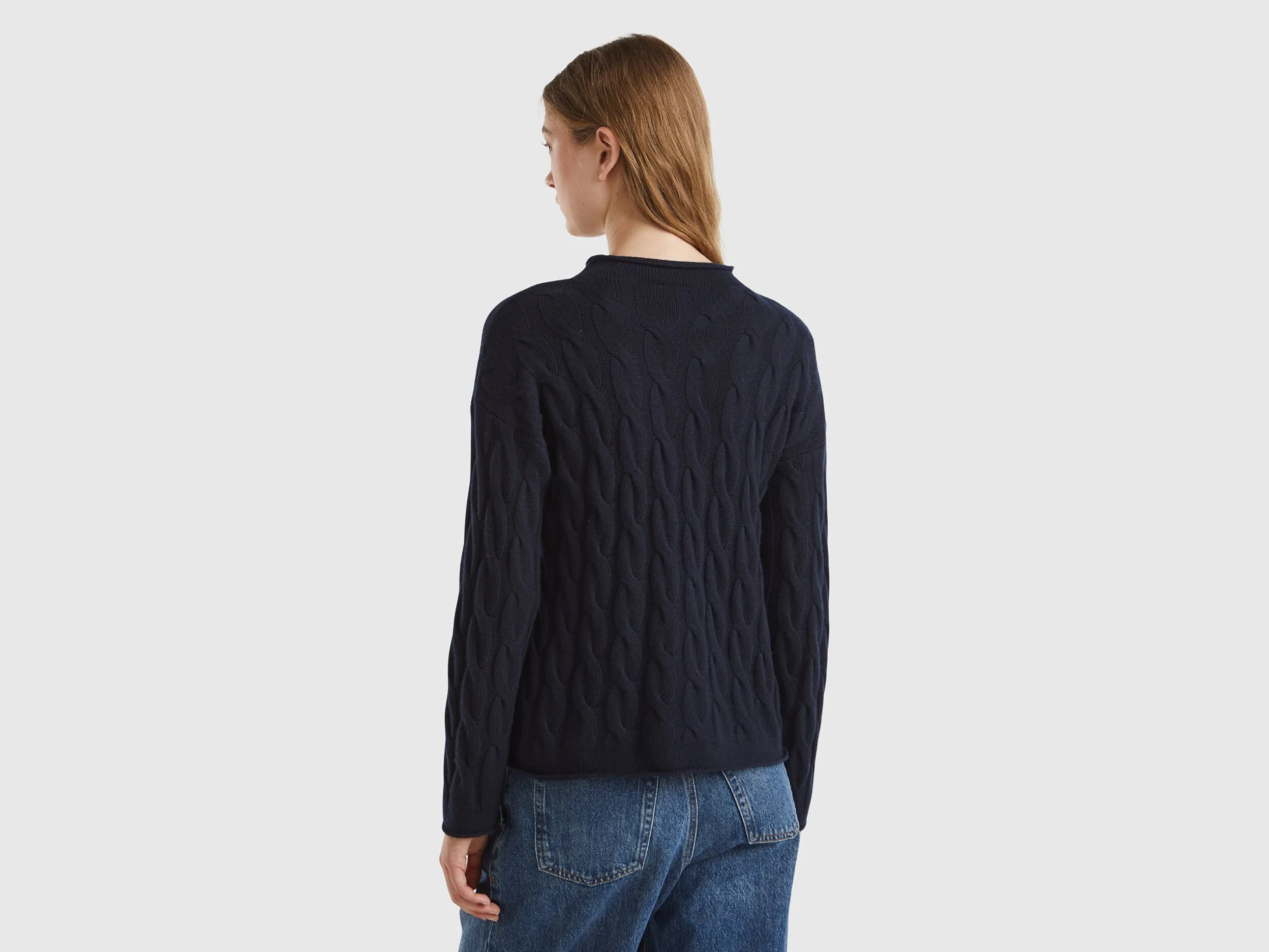 Cable knit sweater - Dark Blue | Benetton