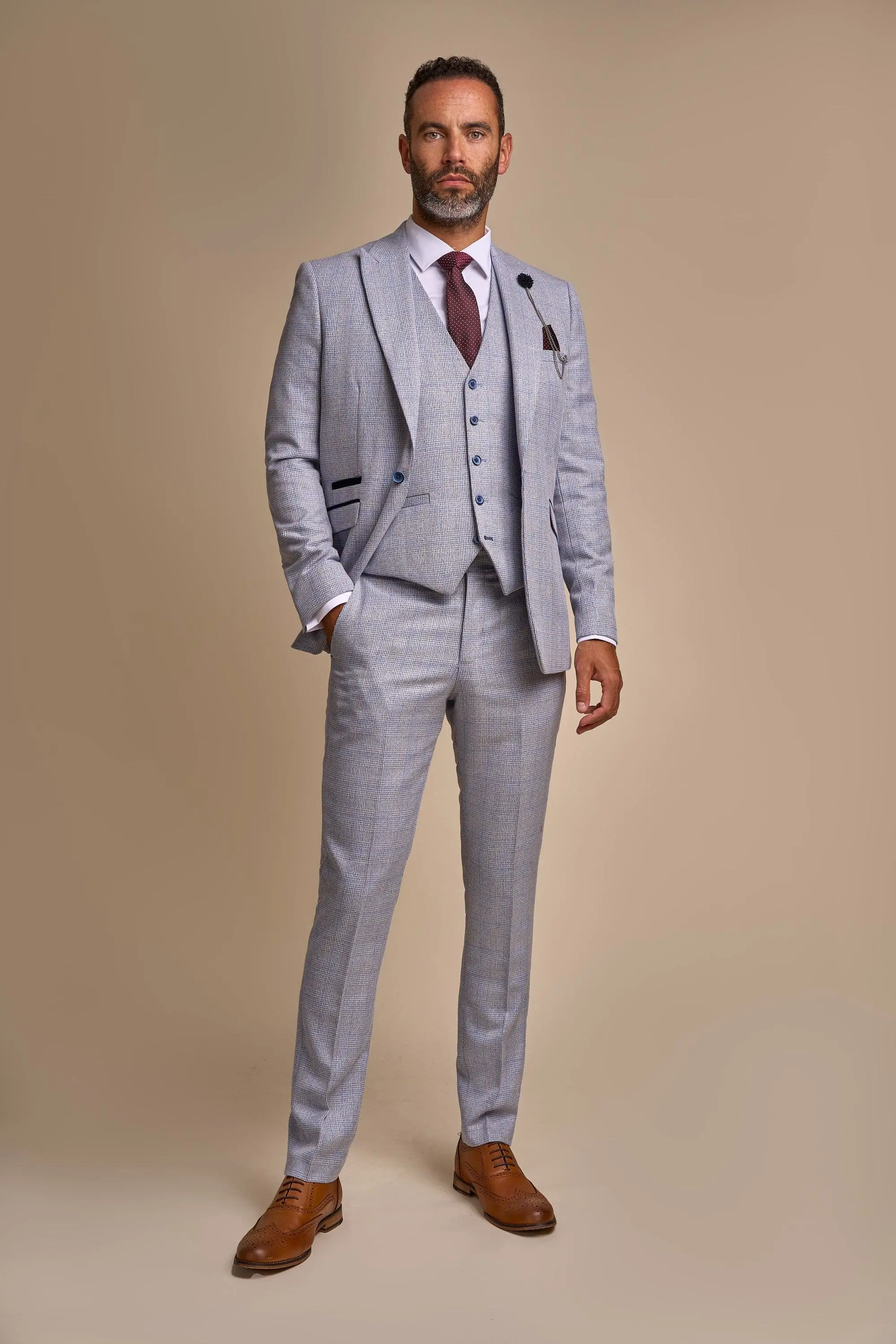 Caridi Sky Regular Check Three Piece Suit