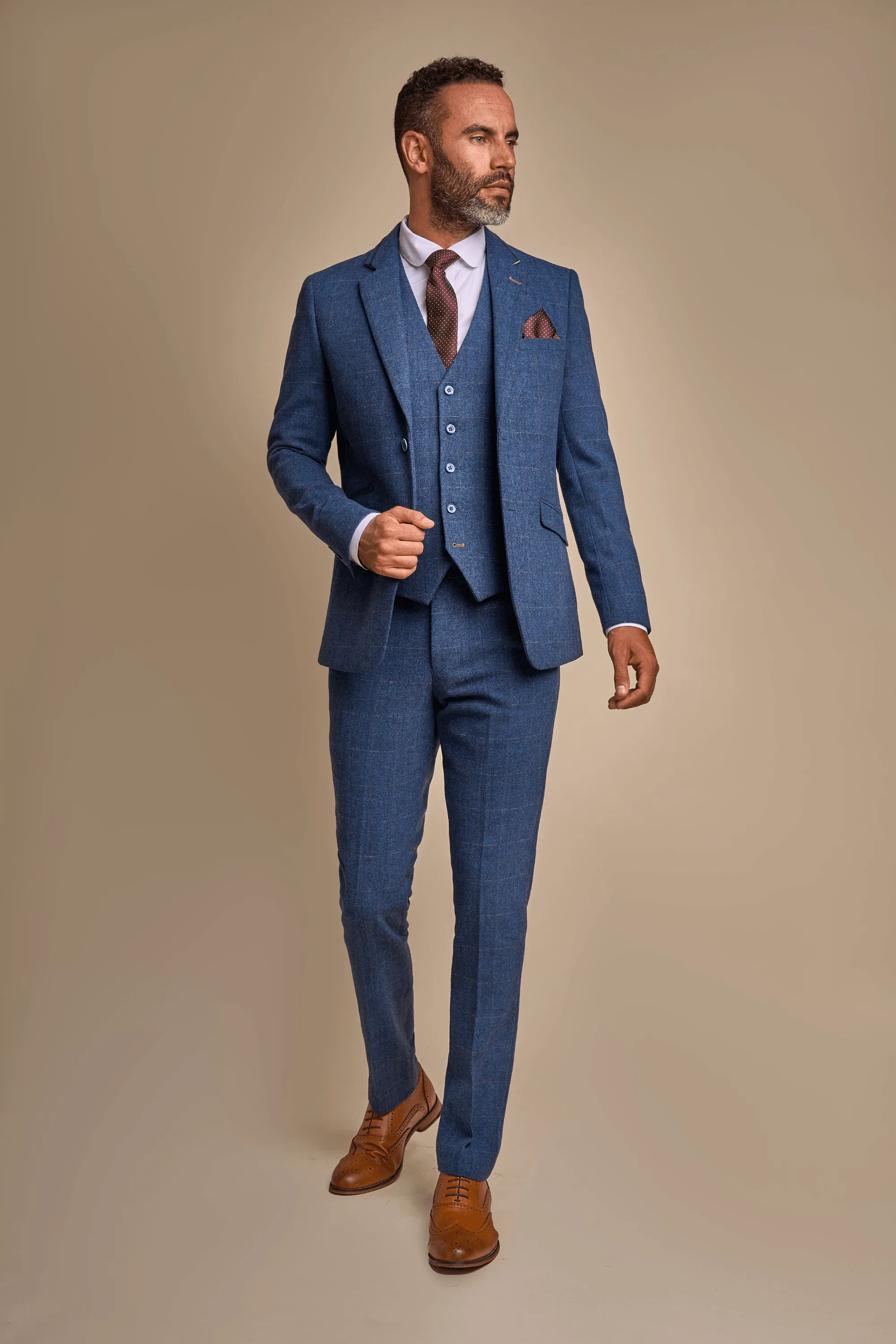 Carnegi Navy Regular Tweed Check Suit