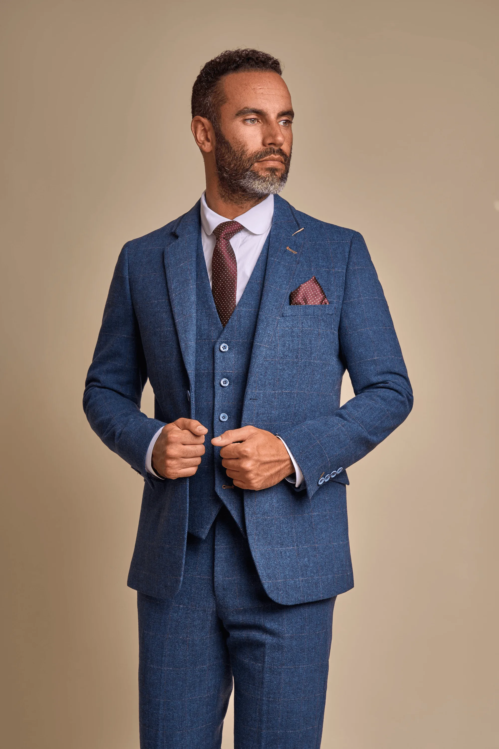 Carnegi Navy Regular Tweed Check Suit