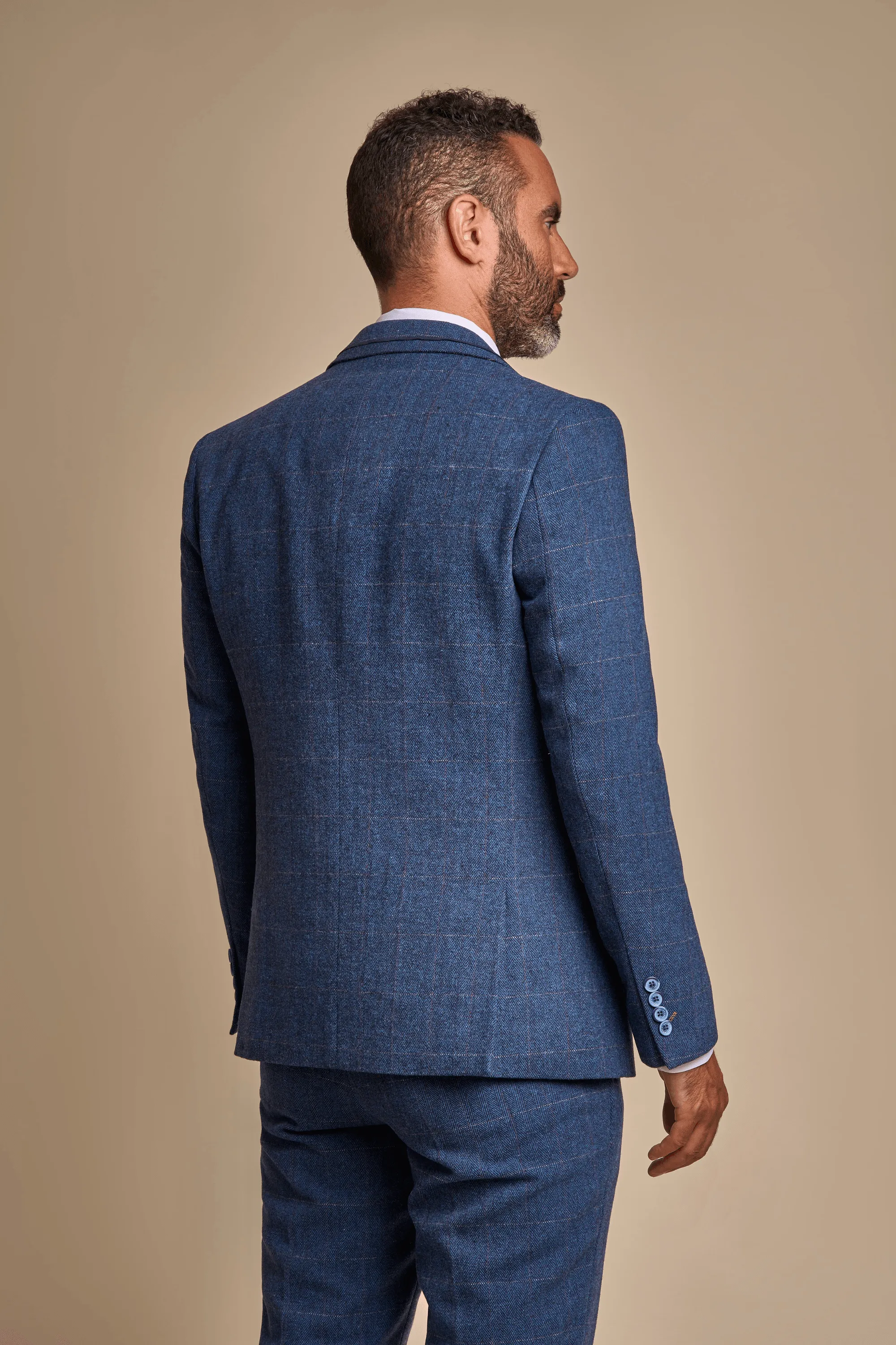 Carnegi Navy Regular Tweed Check Suit