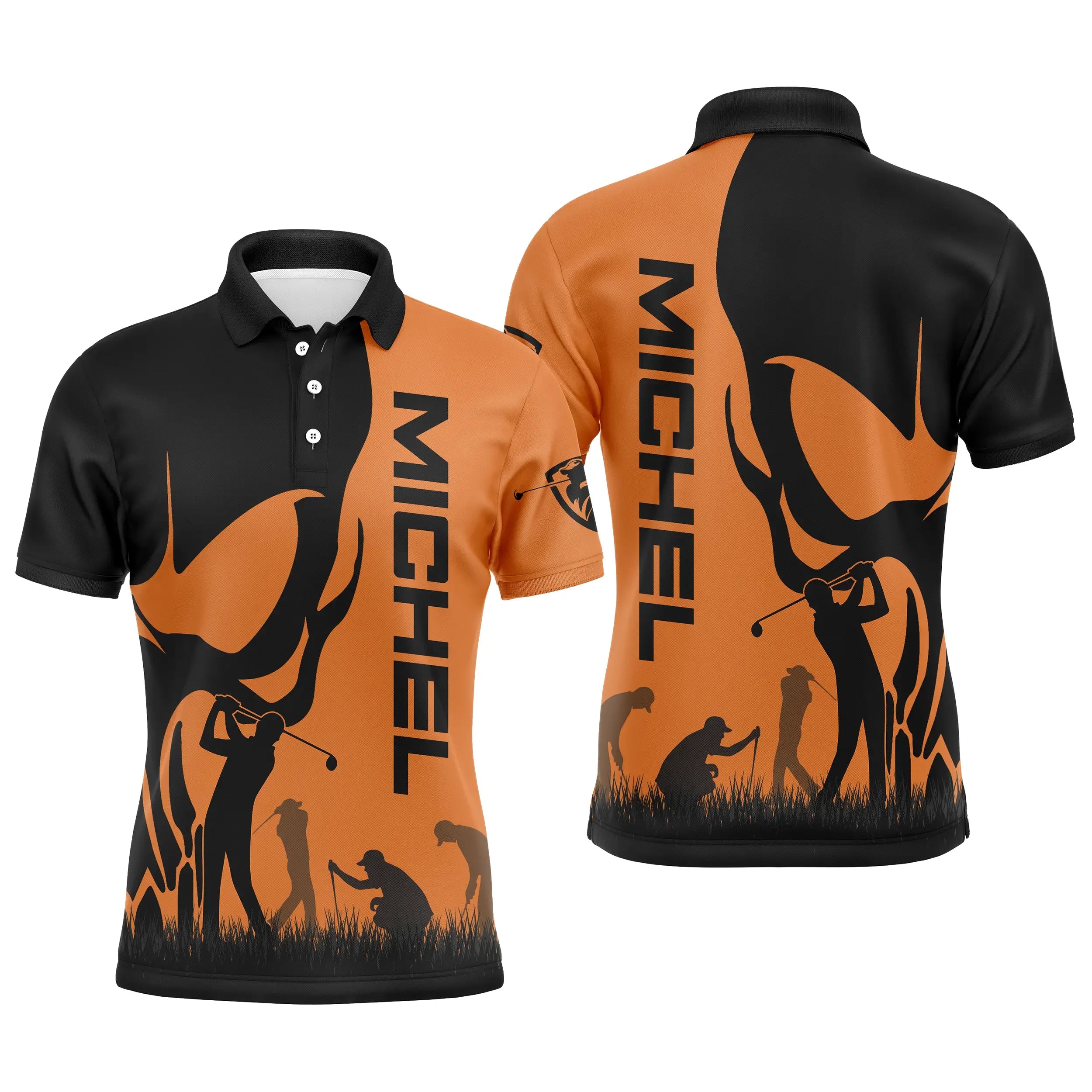 Chiptshirts - Polo De Golf, Noir et Orange, Cadeau Personnalisé Pour Fans De Golf, Polo à Séchage Rapide Homme Femme, Tête de Mo