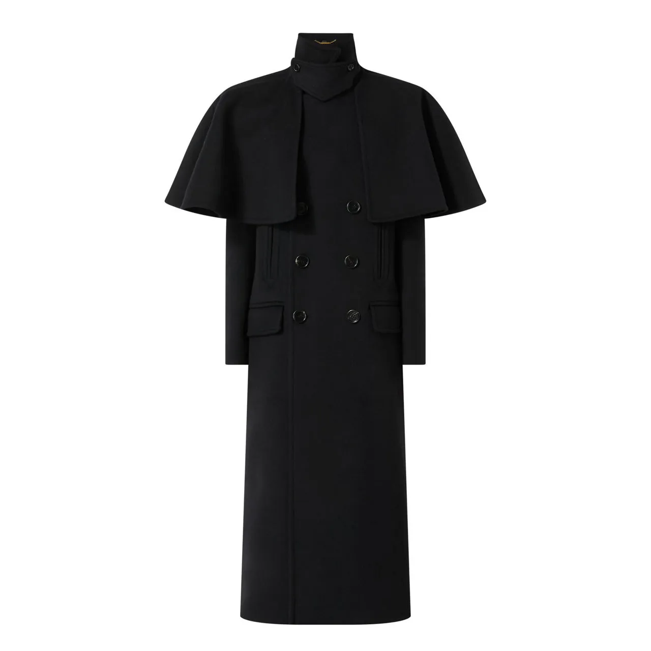 CHLOÉ Double-Breasted Cape Coat - Black 001