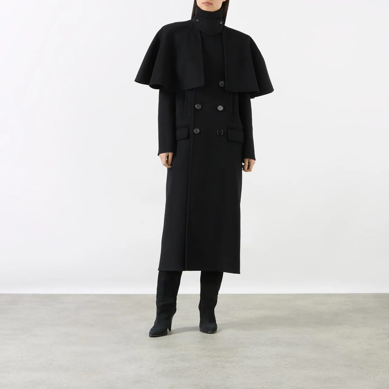 CHLOÉ Double-Breasted Cape Coat - Black 001