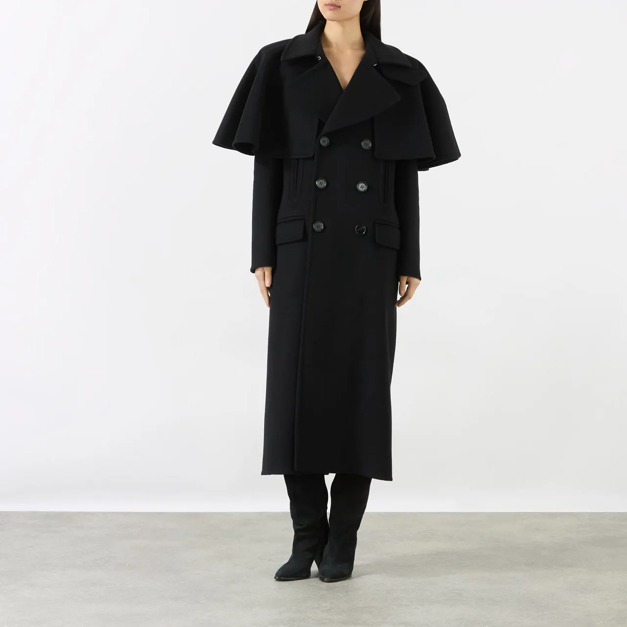 CHLOÉ Double-Breasted Cape Coat - Black 001