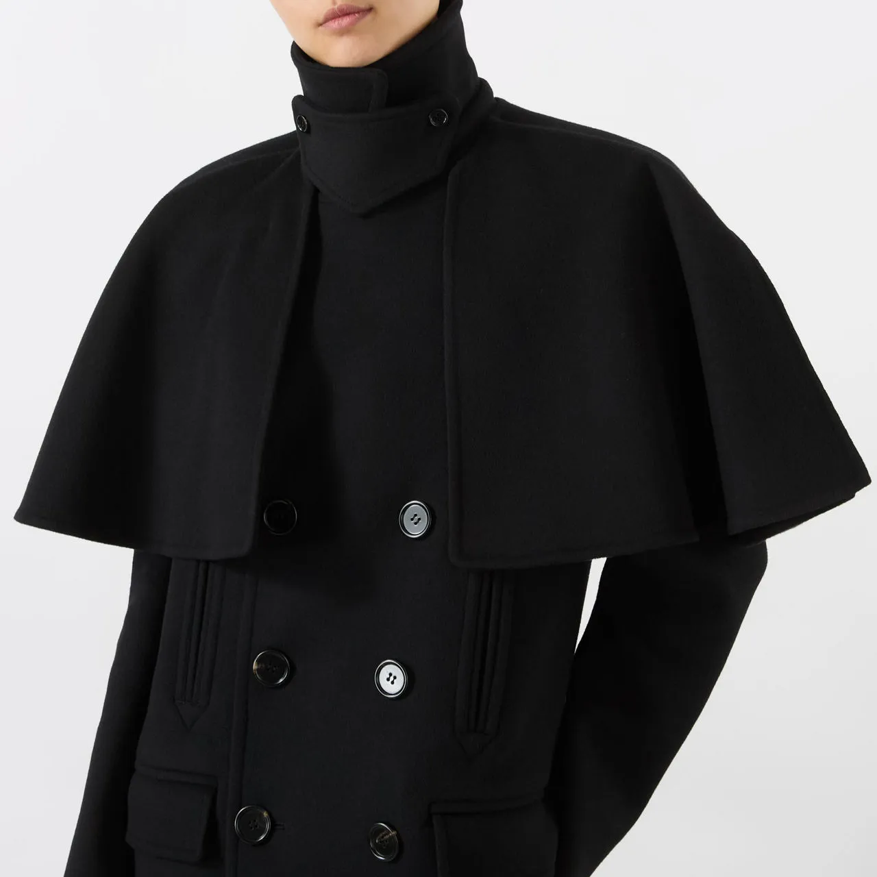 CHLOÉ Double-Breasted Cape Coat - Black 001