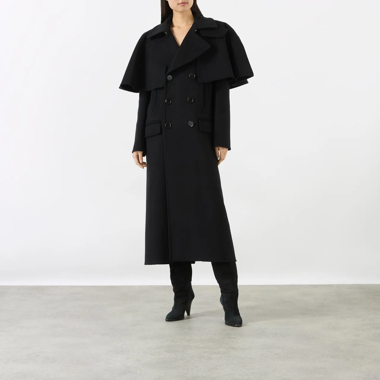 CHLOÉ Double-Breasted Cape Coat - Black 001