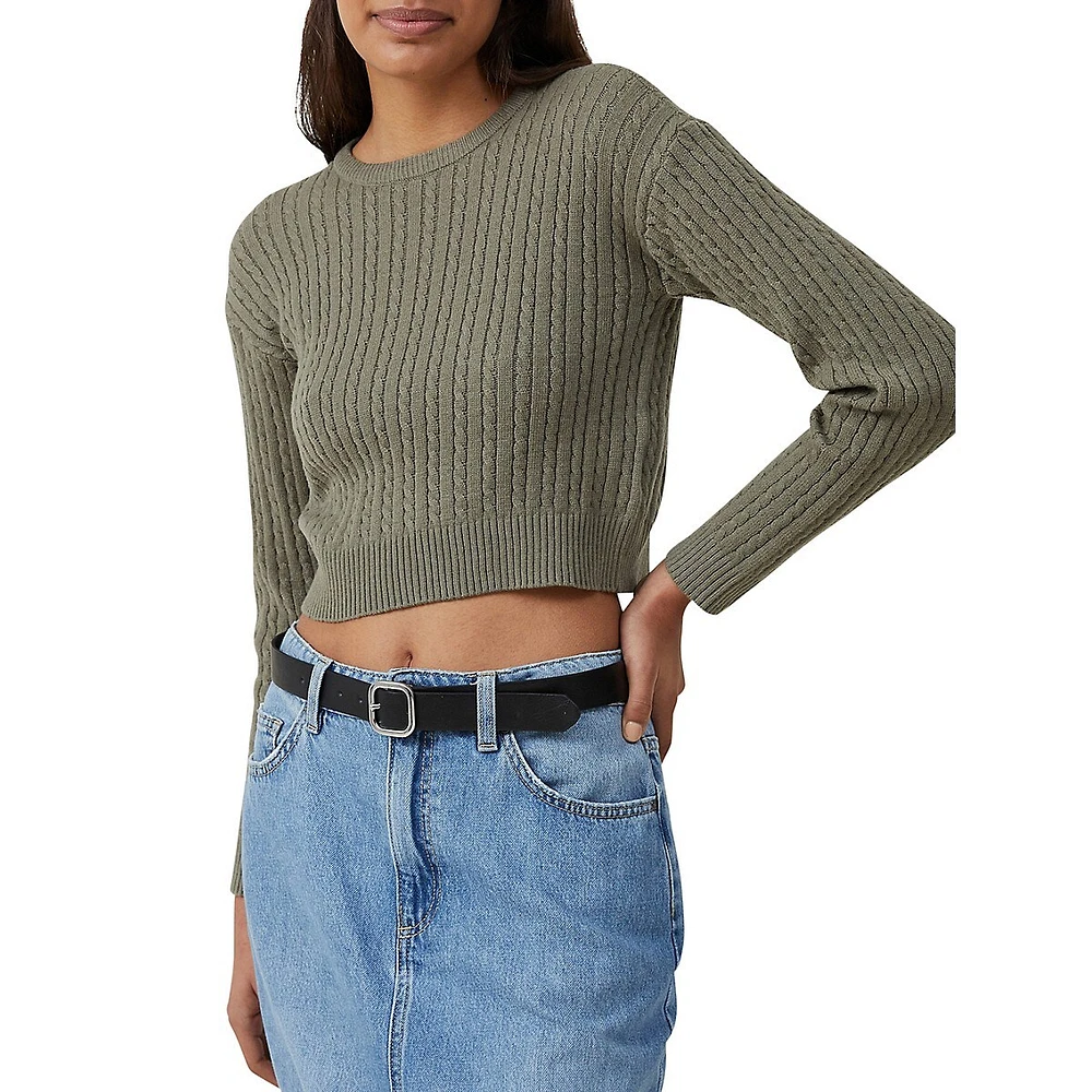 Cotton On Everfine Cropped Micro Cable-Knit Sweater