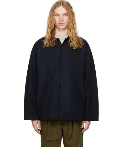 DOCUMENT Navy Heavy Wool Jersey Oversized Shirt