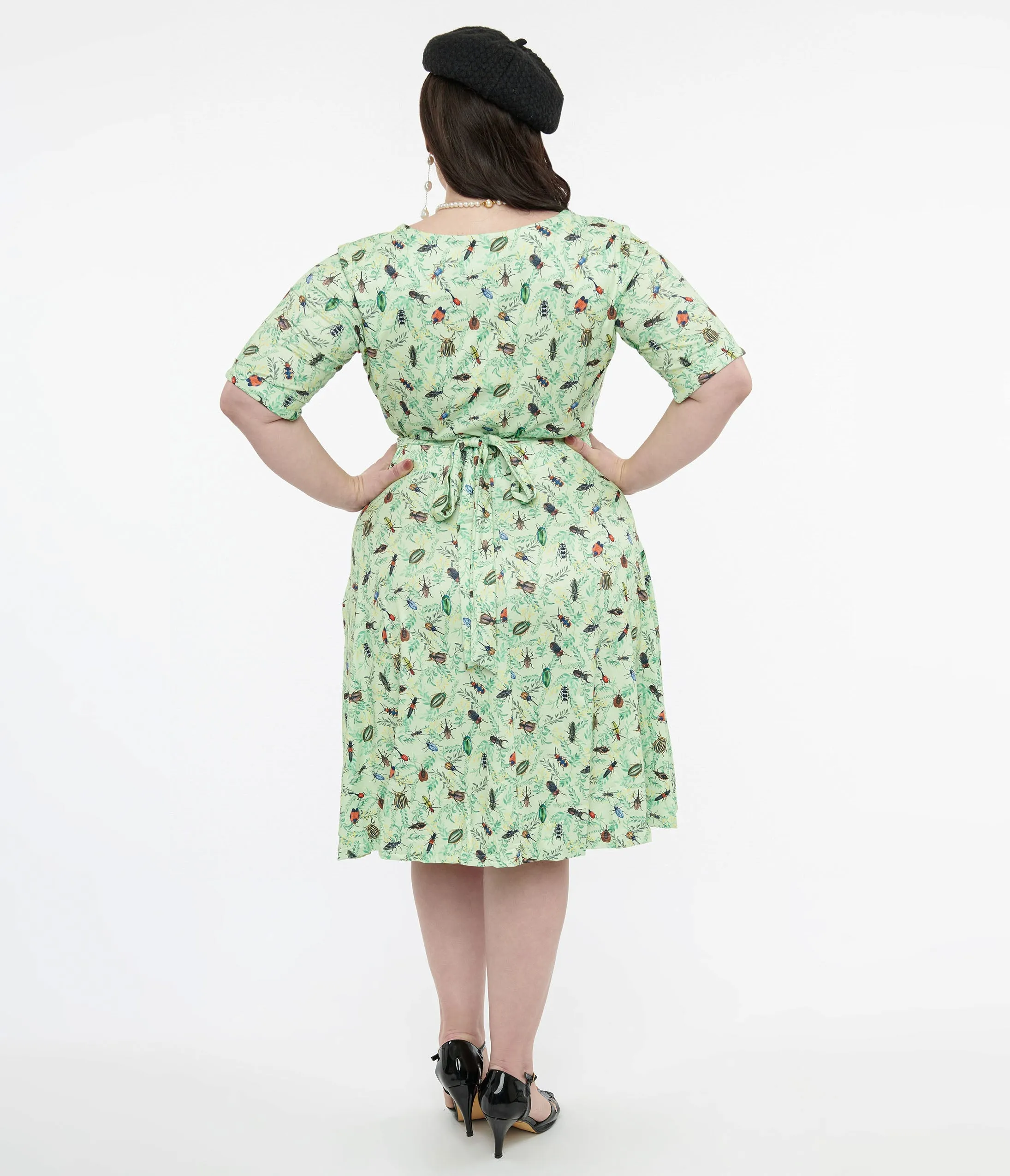 Dolly & Dotty 1950s Mint Green Nothing But Bugs Print Matilda Wrap Dress