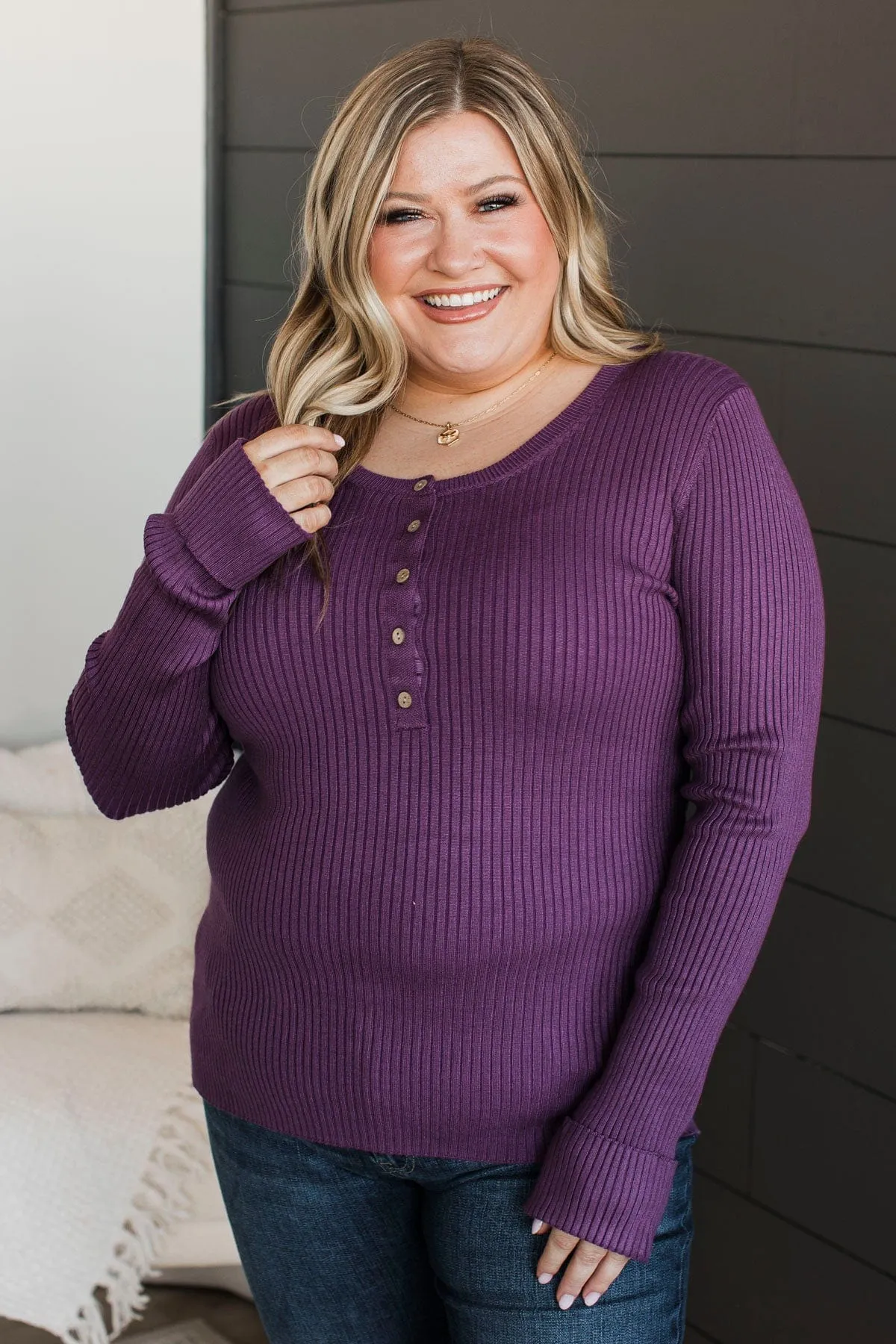 Endlessly Impressive Ribbed Knit Top- Plum