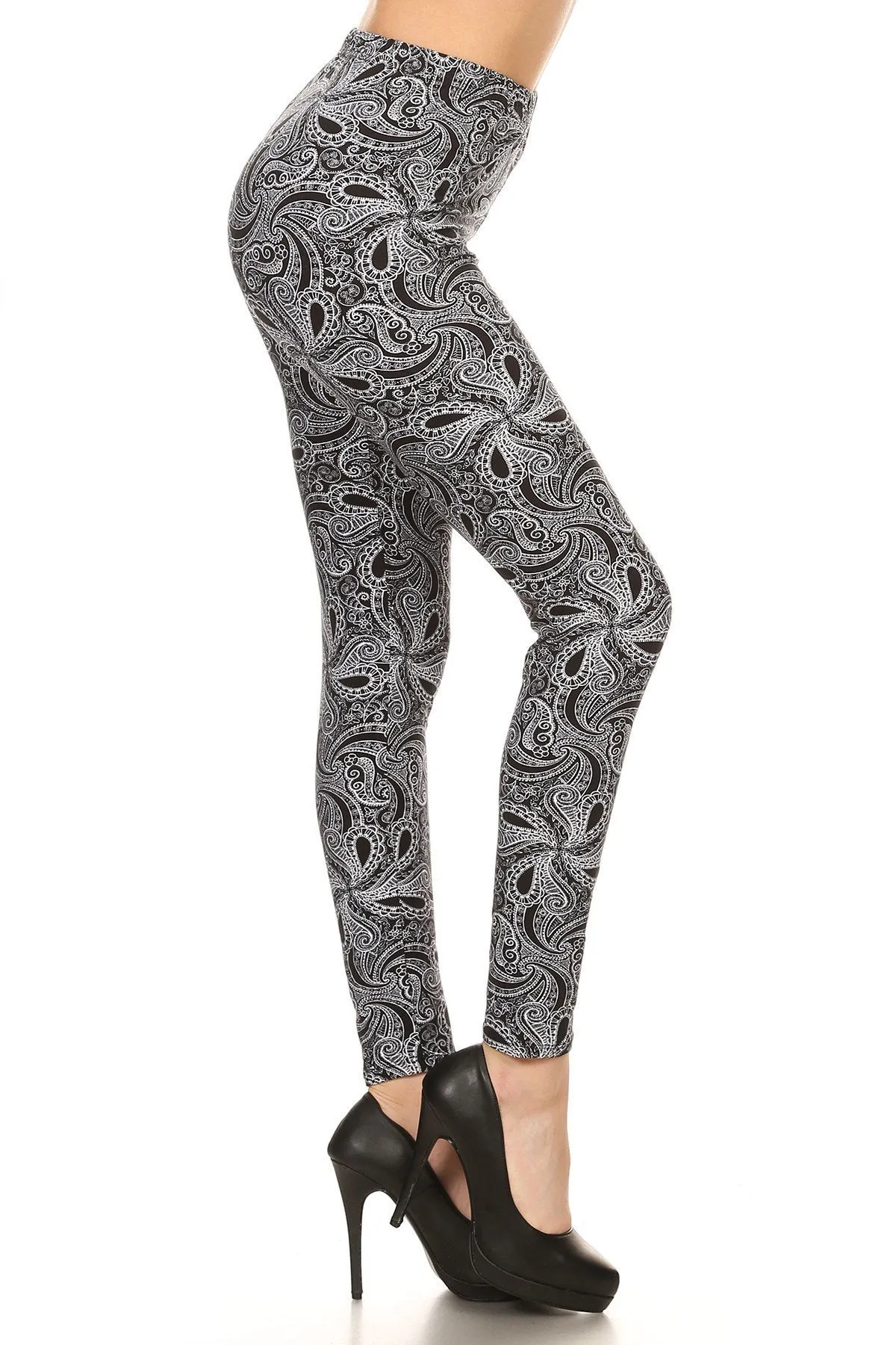 Expert Design Women's Regular Dot & Line Flower Pattern Printed Leggings - Grey Black