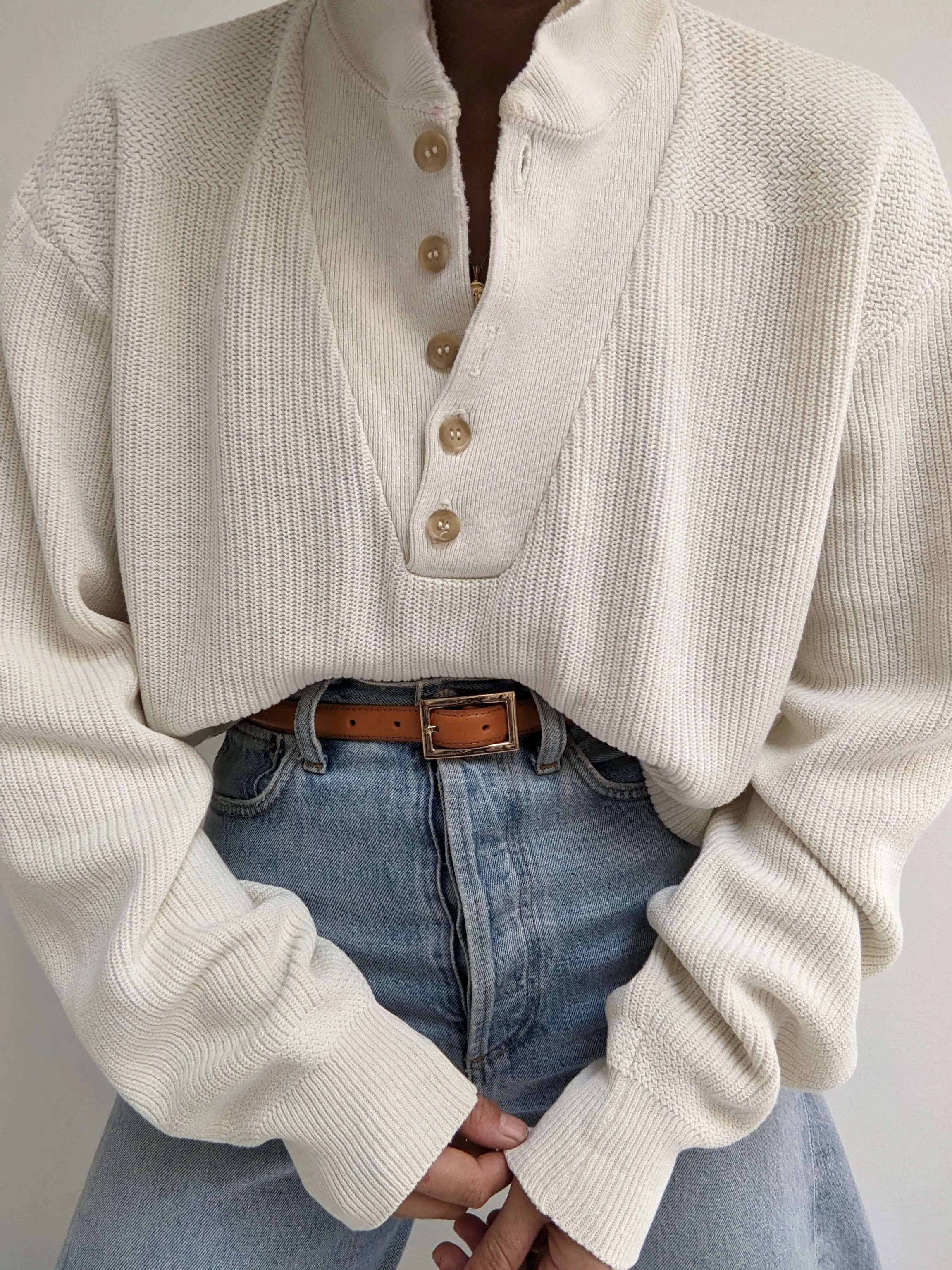 Favorite Vintage Cream Cotton Henley