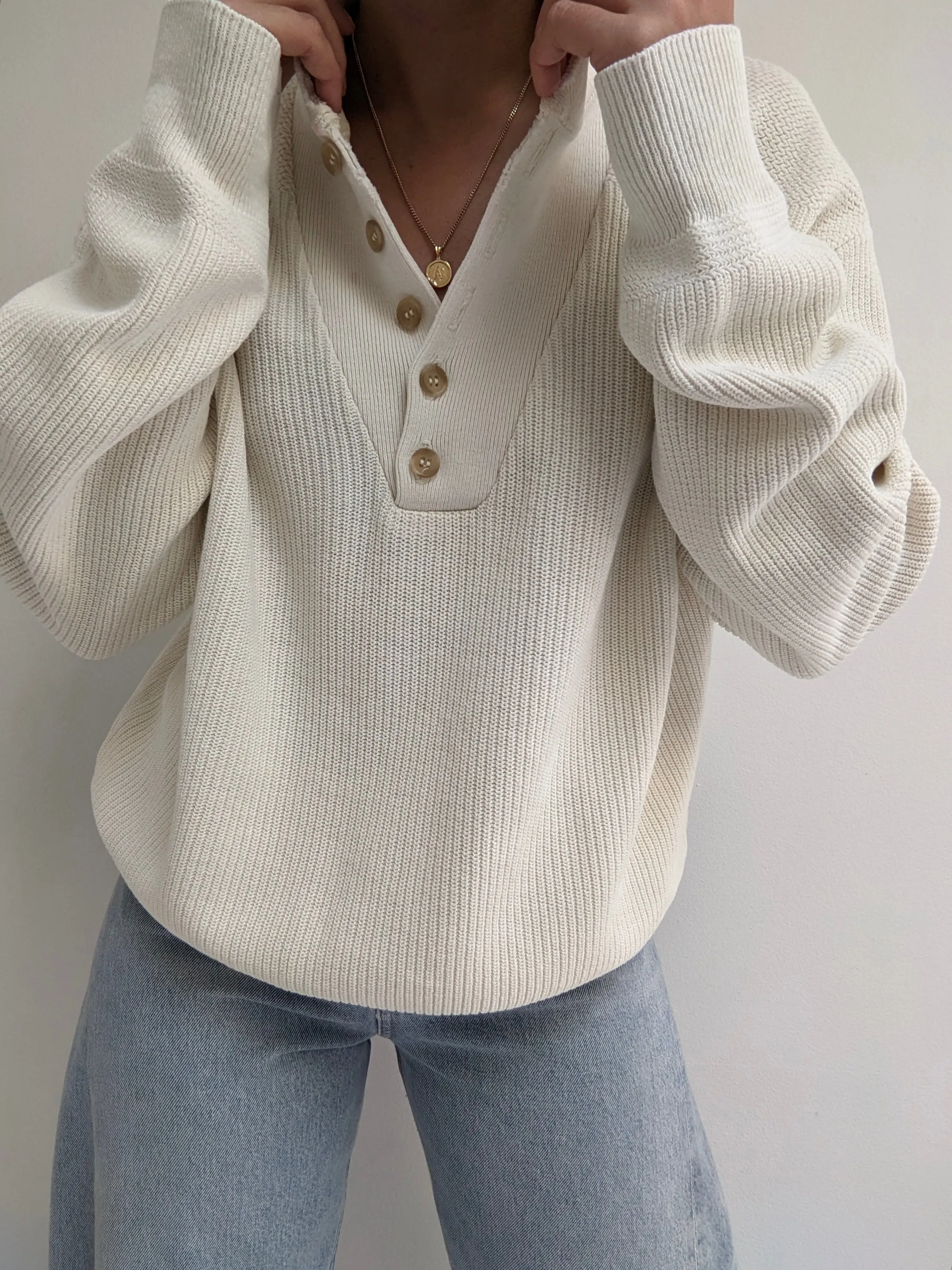 Favorite Vintage Cream Cotton Henley