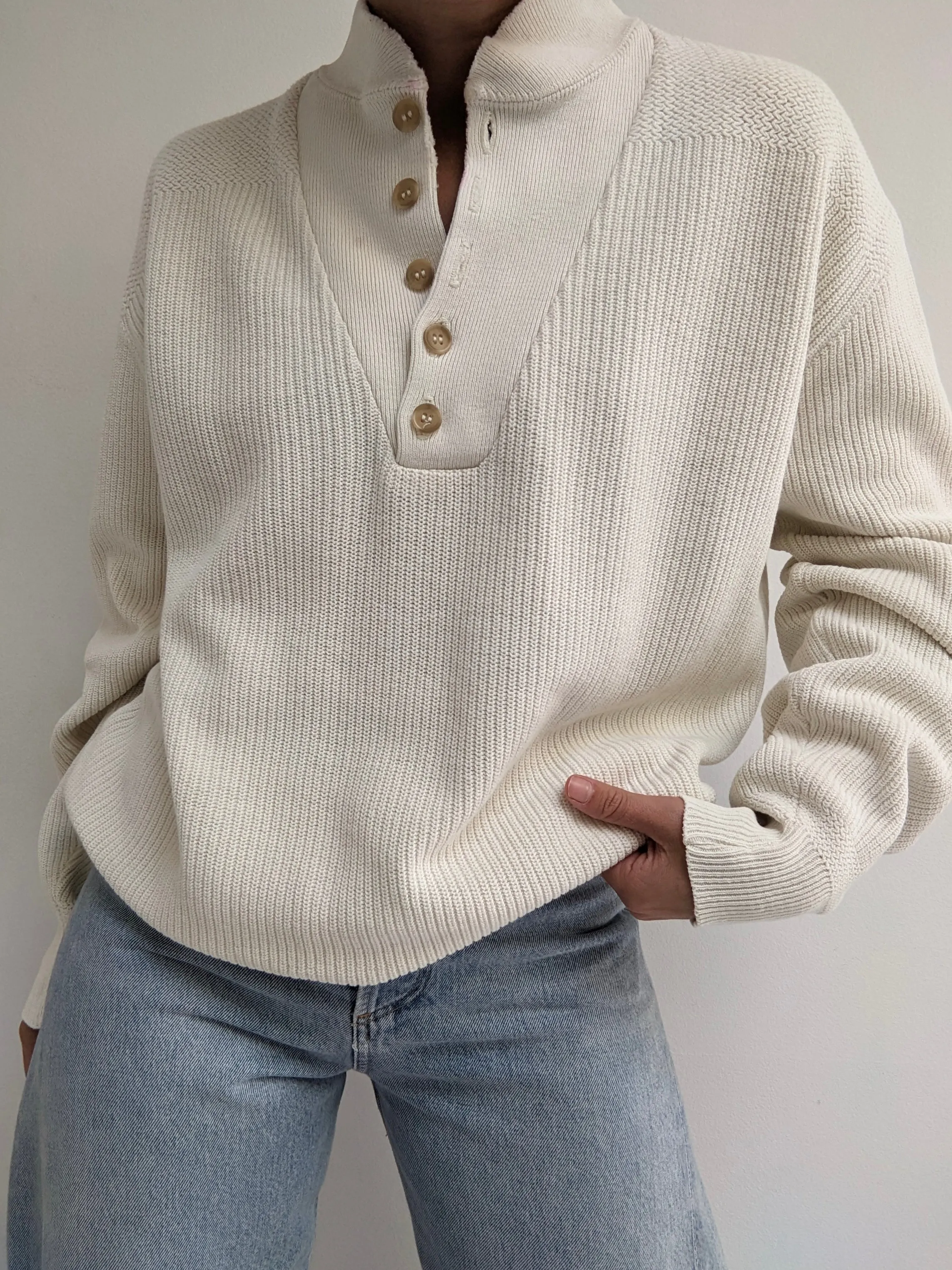 Favorite Vintage Cream Cotton Henley