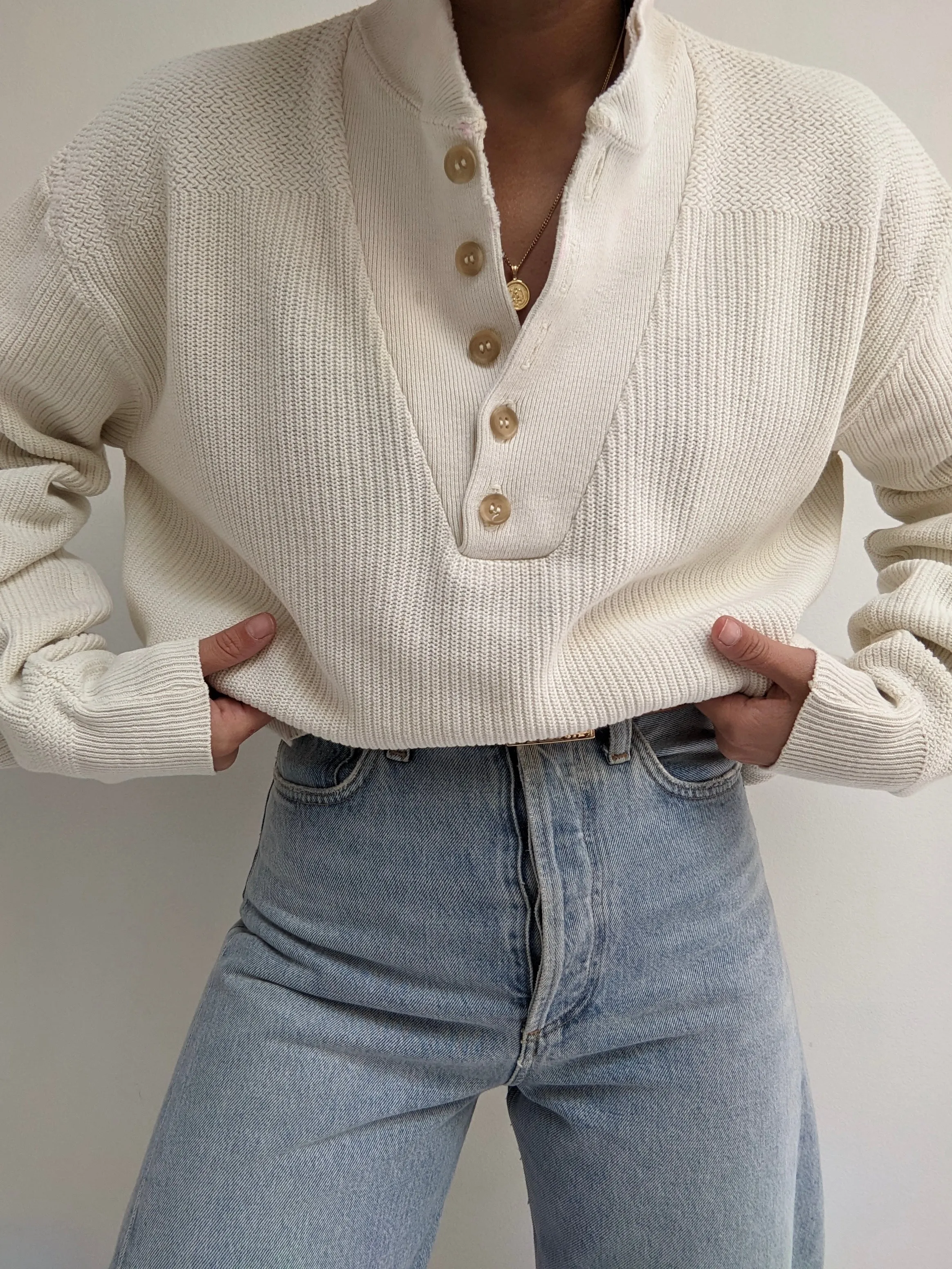 Favorite Vintage Cream Cotton Henley