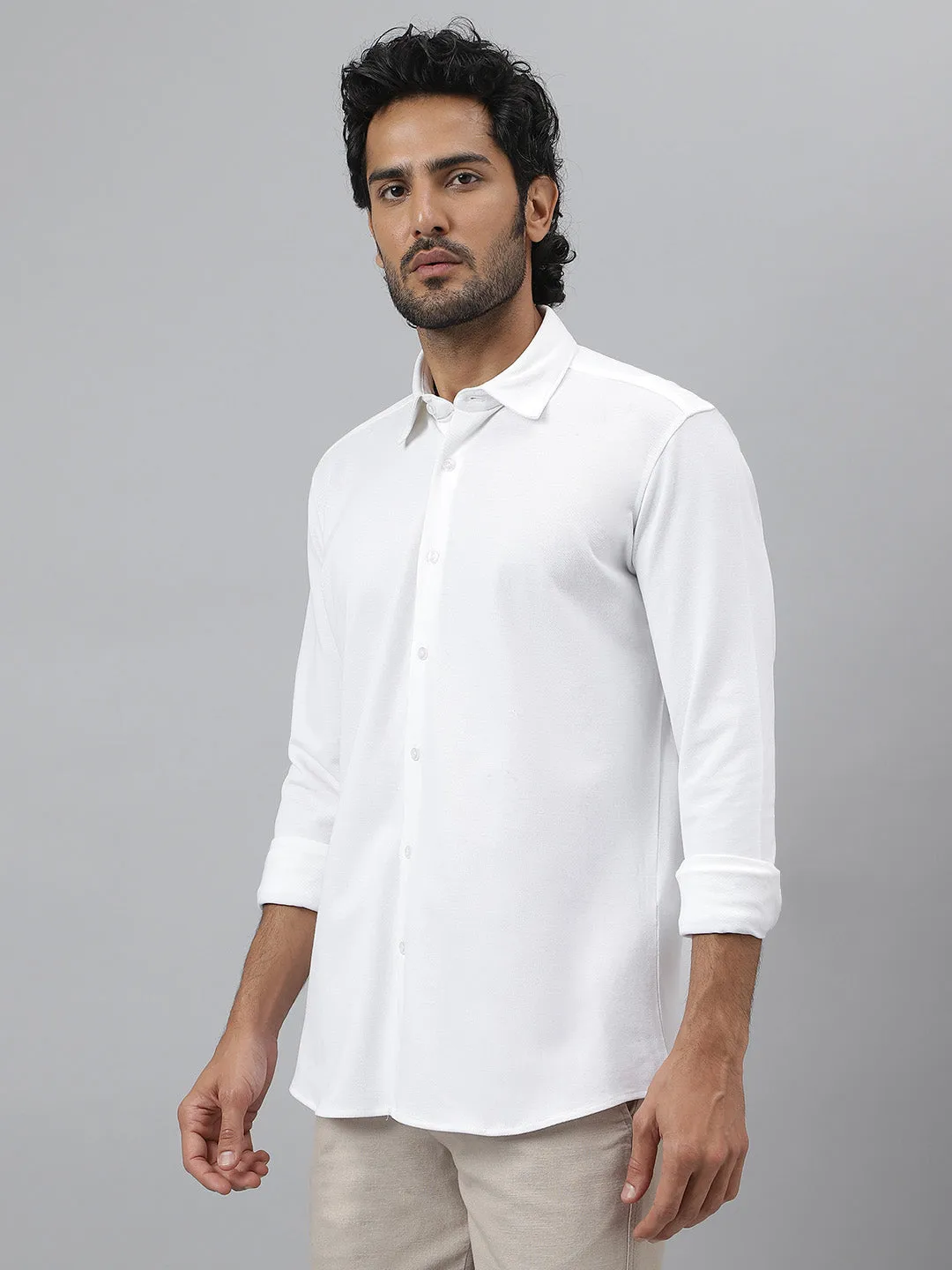 Full Sleeve Pique Knit White Shirt - Velocity