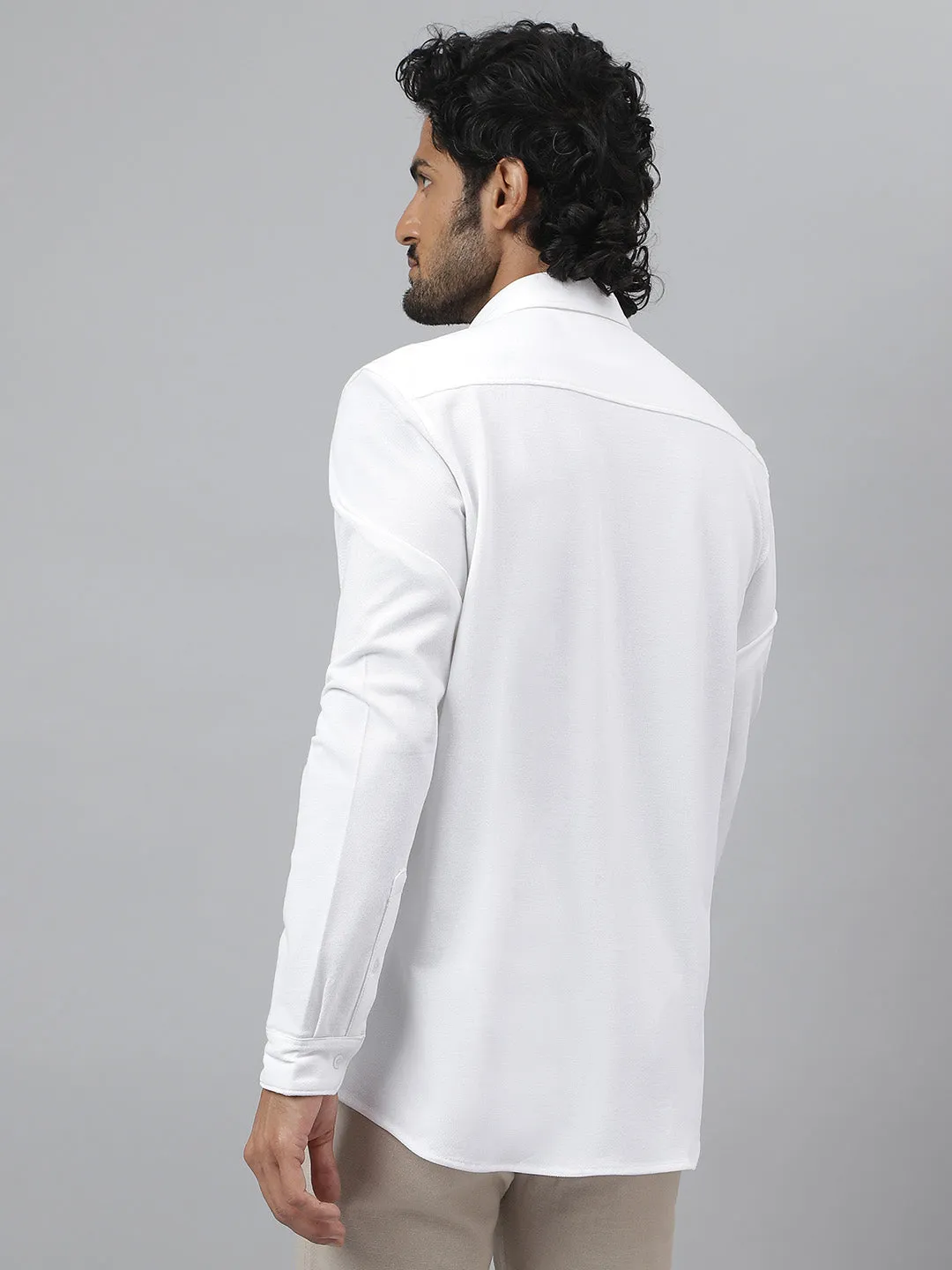 Full Sleeve Pique Knit White Shirt - Velocity