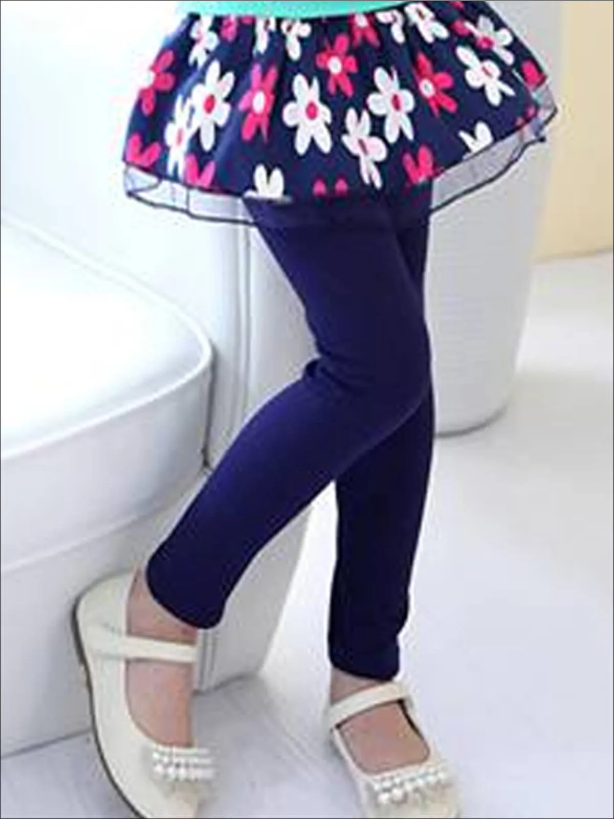 Girls Floral Tiered Tutu Skirt Leggings