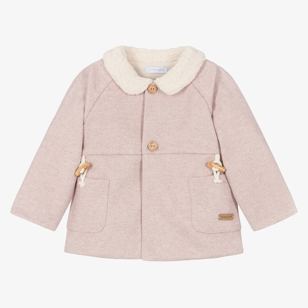 Girls Pink Sherpa Fleece Collar Coat