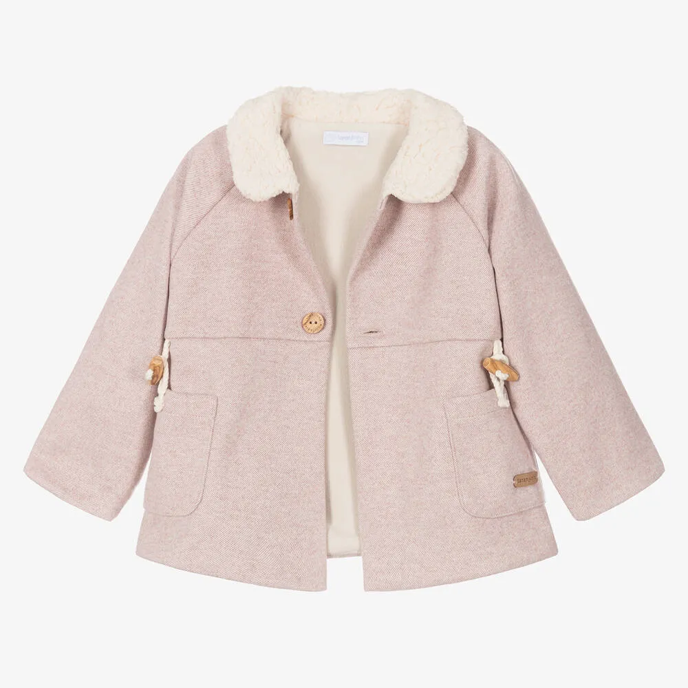 Girls Pink Sherpa Fleece Collar Coat