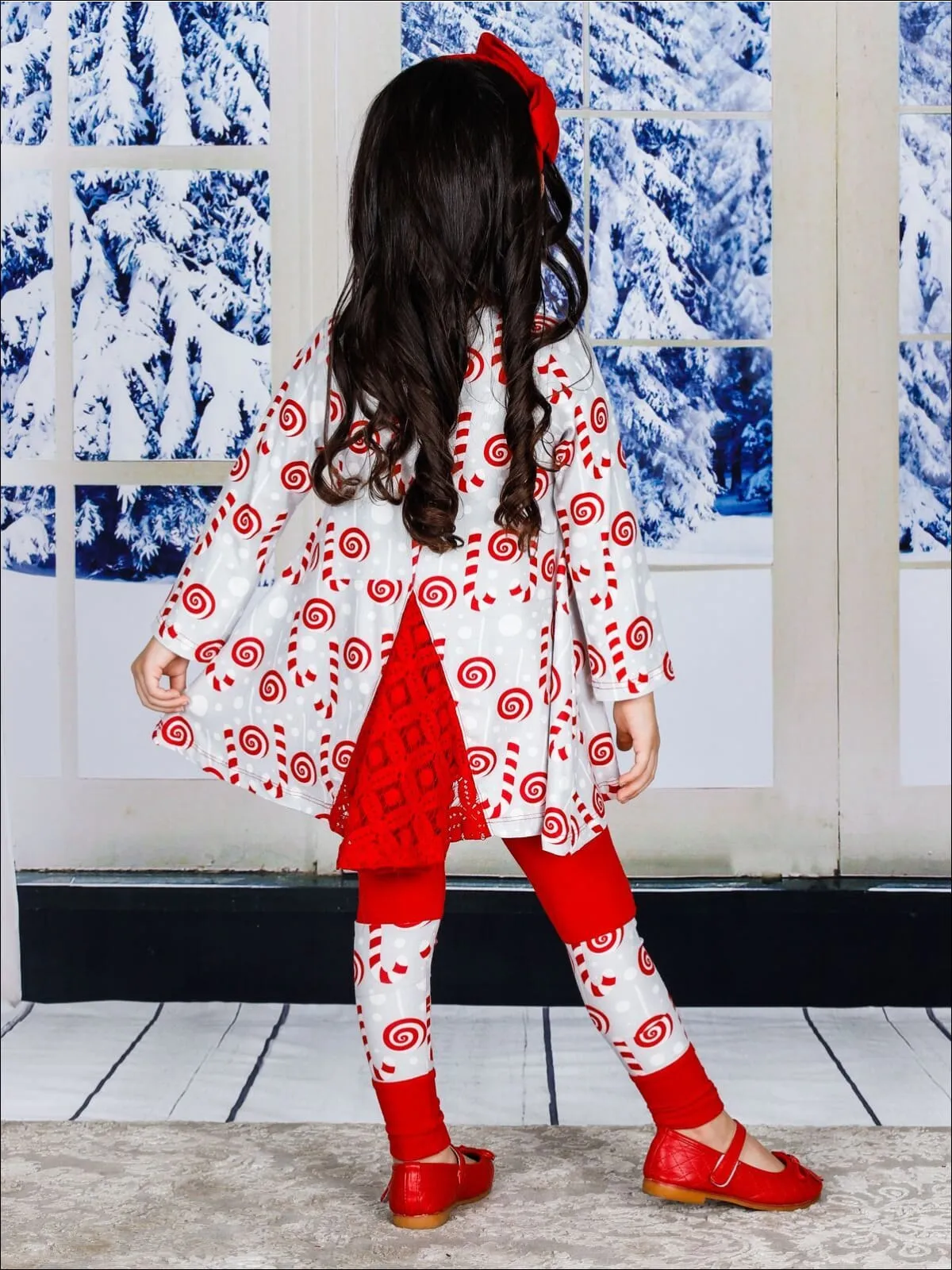 Girls Printed Long Sleeve Back Lace Insert Tunic And Matching Patch Leggings