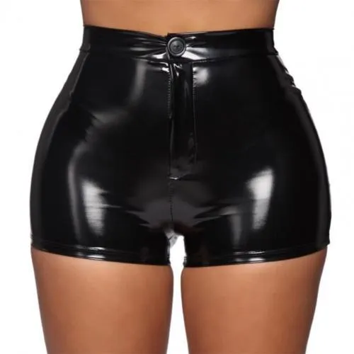 Glossy Faux Leather High Waist Bodycon Shorts for Goths and Alternative Fashion