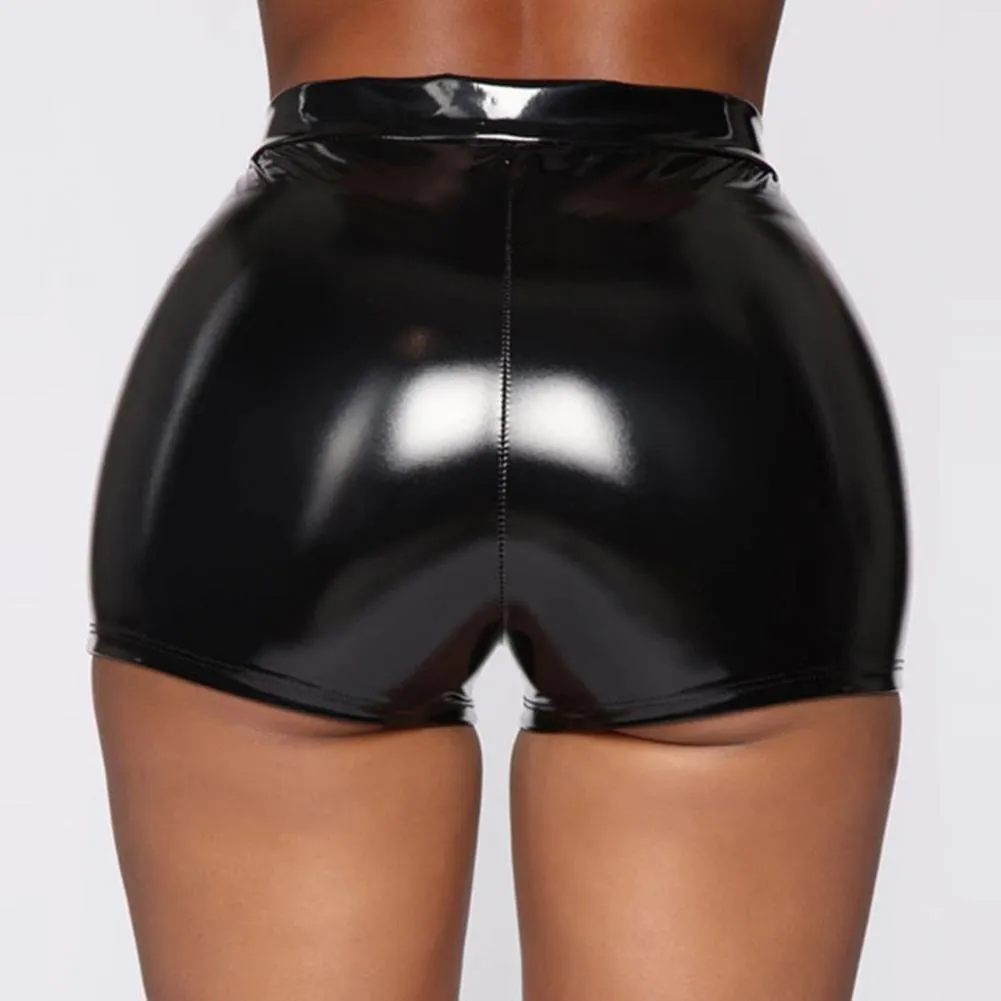 Glossy Faux Leather High Waist Bodycon Shorts for Goths and Alternative Fashion