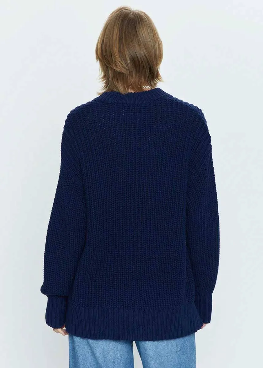 Helene Split Hem Sweater - Navy Sky