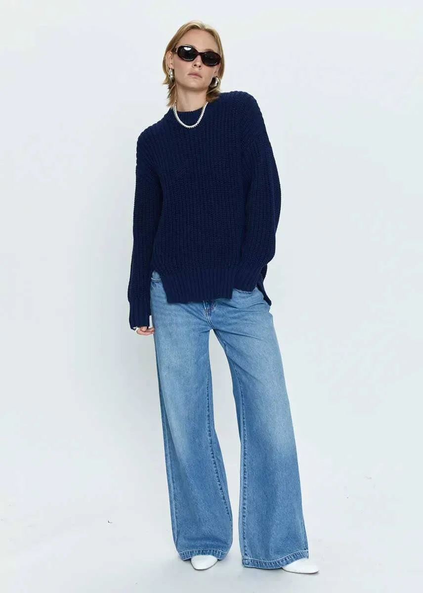 Helene Split Hem Sweater - Navy Sky