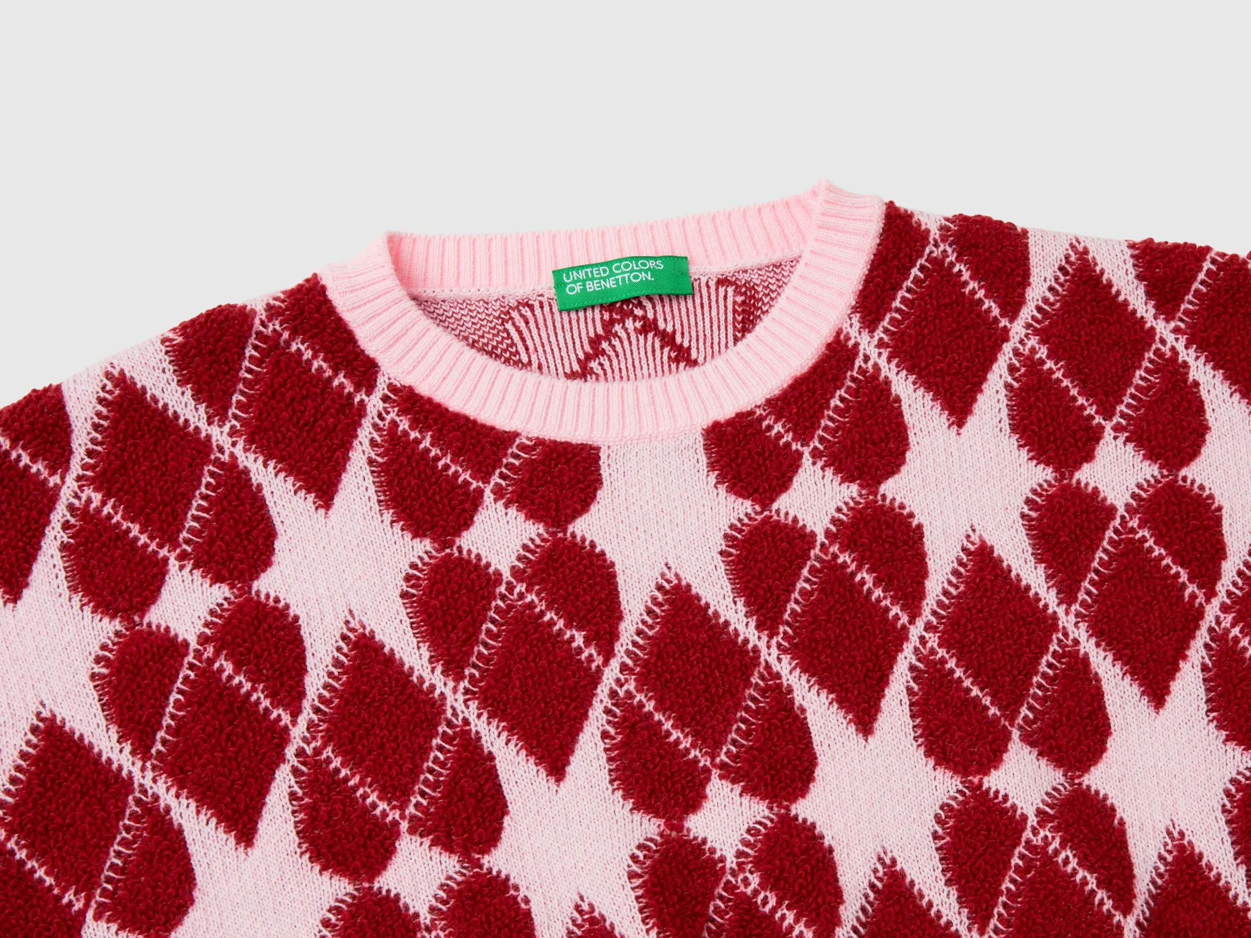 Jacquard heart sweater - Pink | Benetton