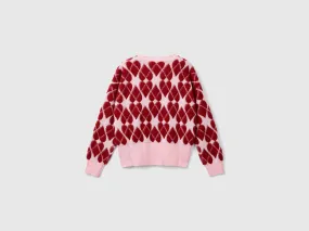 Jacquard heart sweater - Pink | Benetton