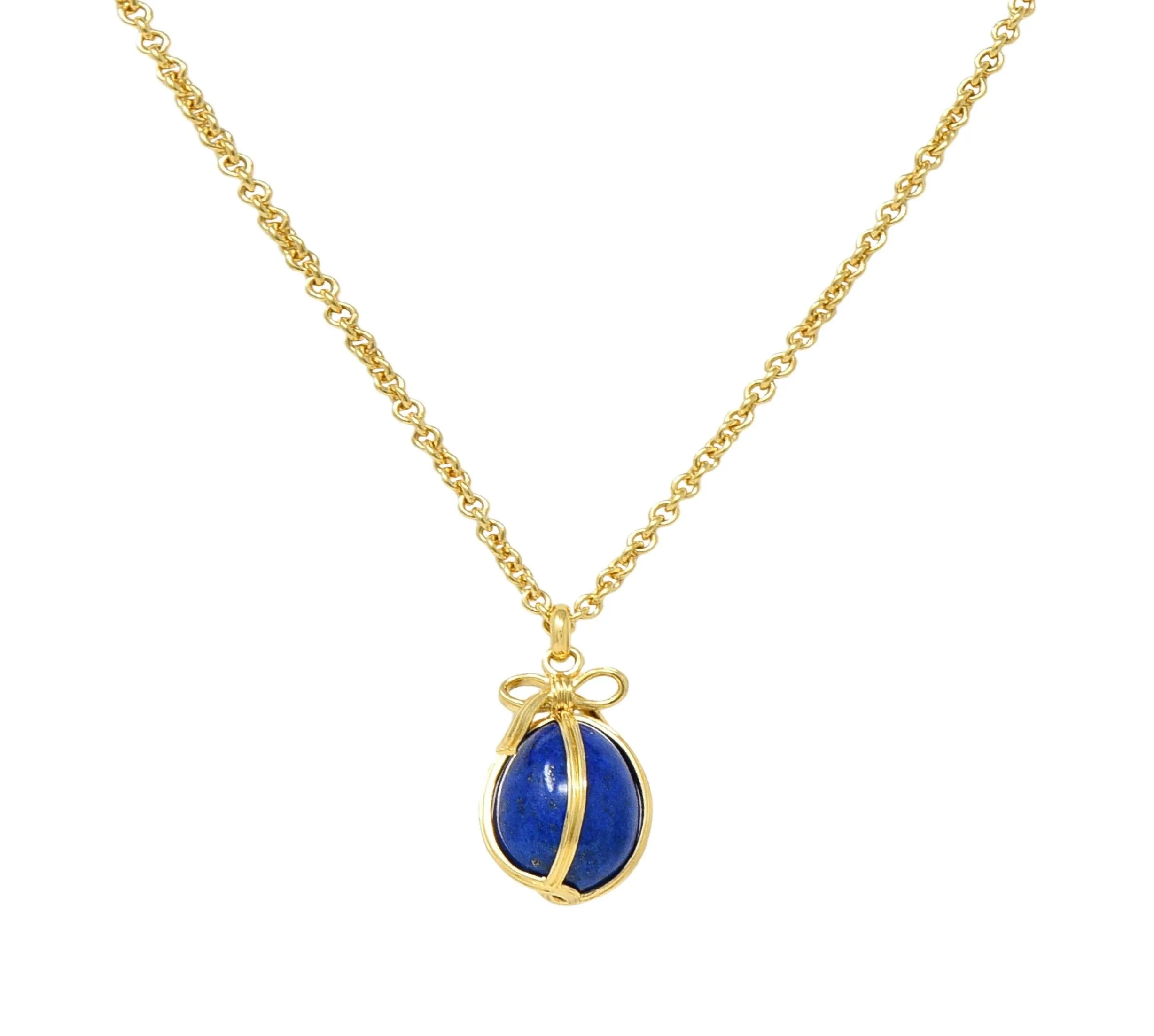 Jean Schlumberger Tiffany & Co. 1970's Lapis Lazuli 18 Karat Gold Egg Pendant Necklace