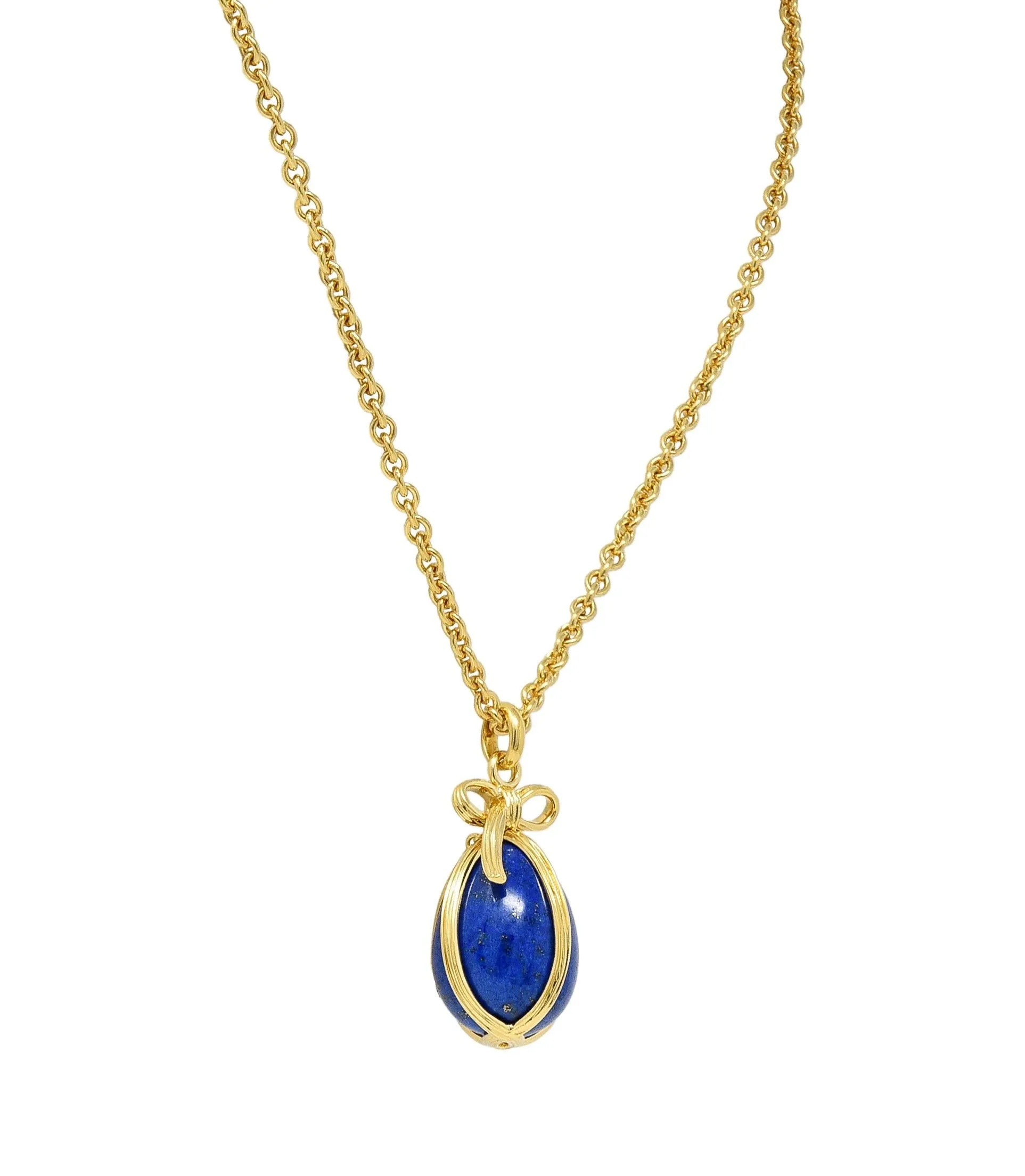 Jean Schlumberger Tiffany & Co. 1970's Lapis Lazuli 18 Karat Gold Egg Pendant Necklace