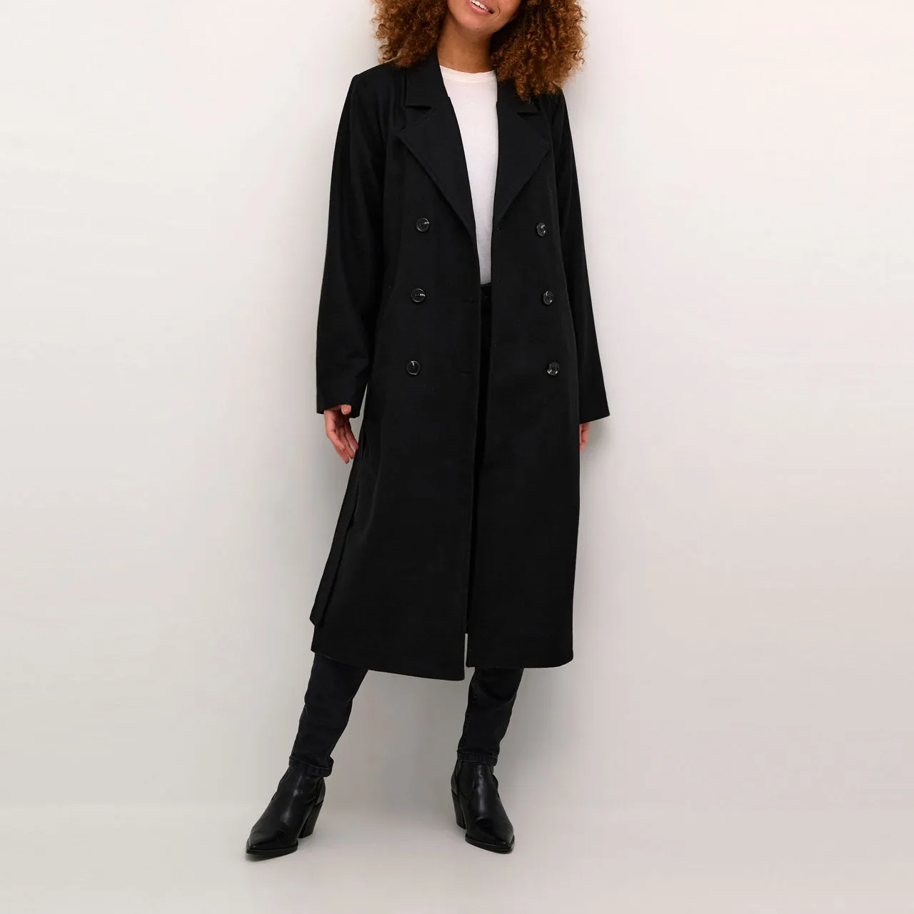 KAFFE Fanny Double-Breasted Belted Coat - Black