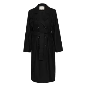 KAFFE Fanny Double-Breasted Belted Coat - Black