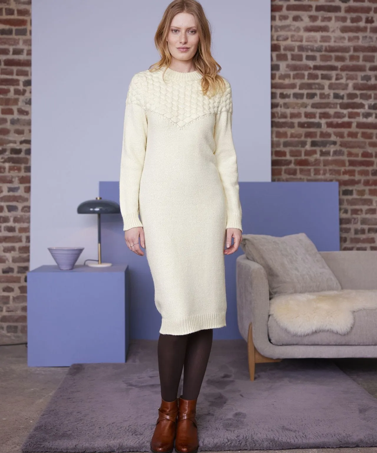 Knitted Front Detail Long Sleeved Dress