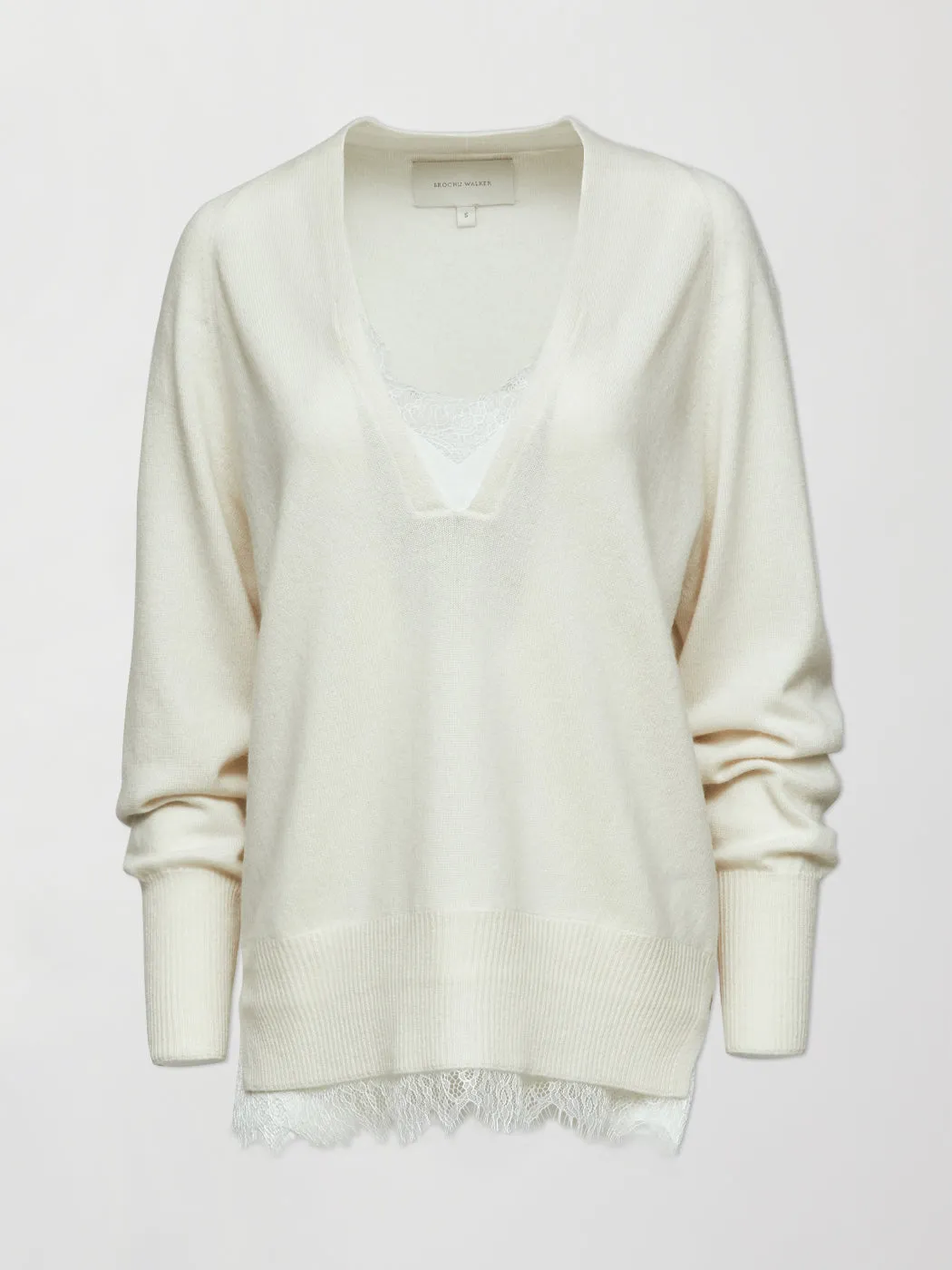 Lace Vee Layered Pullover - Ivory